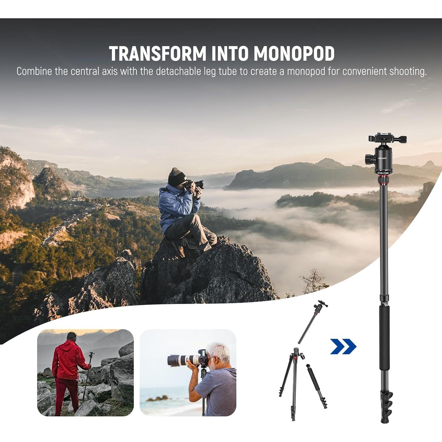 NEEWER 77 inch Camera Tripod Monopod for DSLR, Phone with 360° Panoramic Ball Head, 2 Axis Center Column, Arca Type QR Plate, Compact Aluminum Lightweight Travel Tripod 34lb Max Load, Bag Included