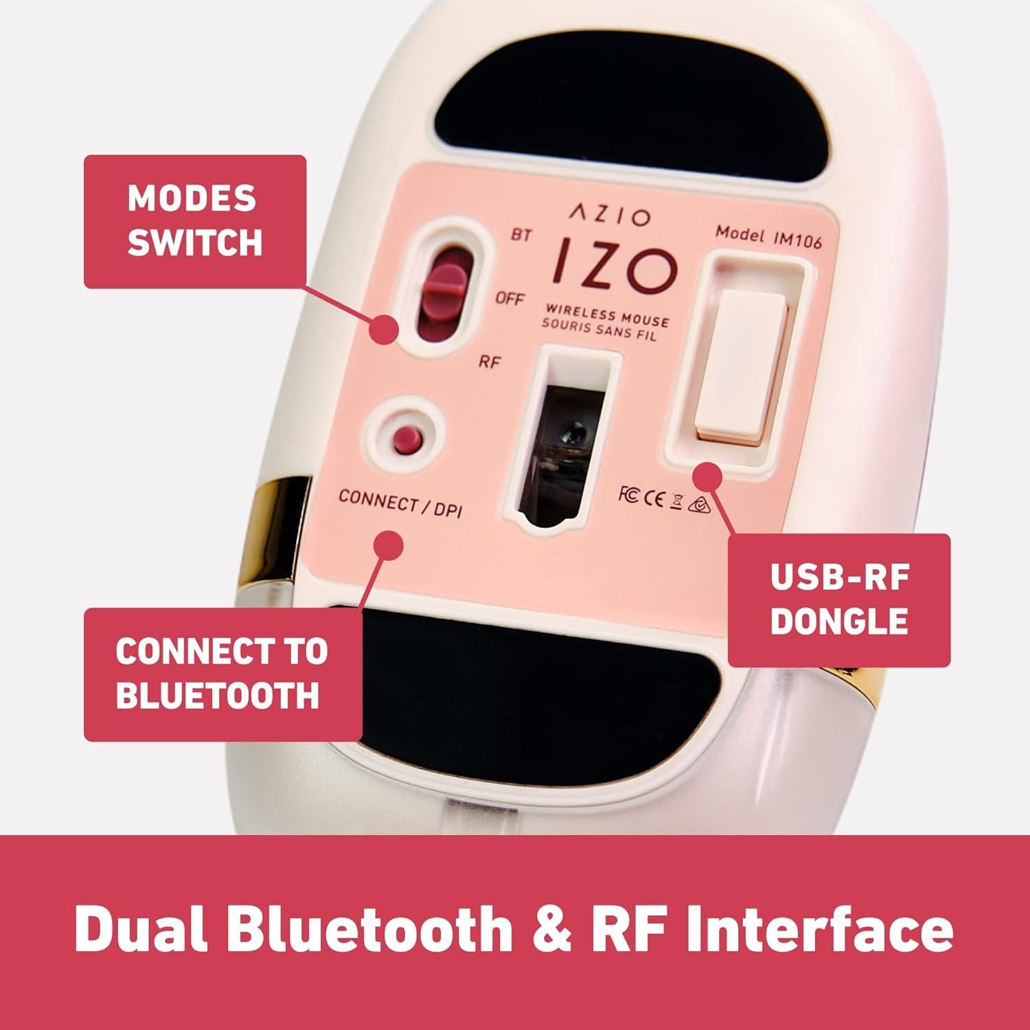 Ratón Óptico Inalámbrico Azio IZO Rosa Barroco - Bluetooth 3.0/5.0