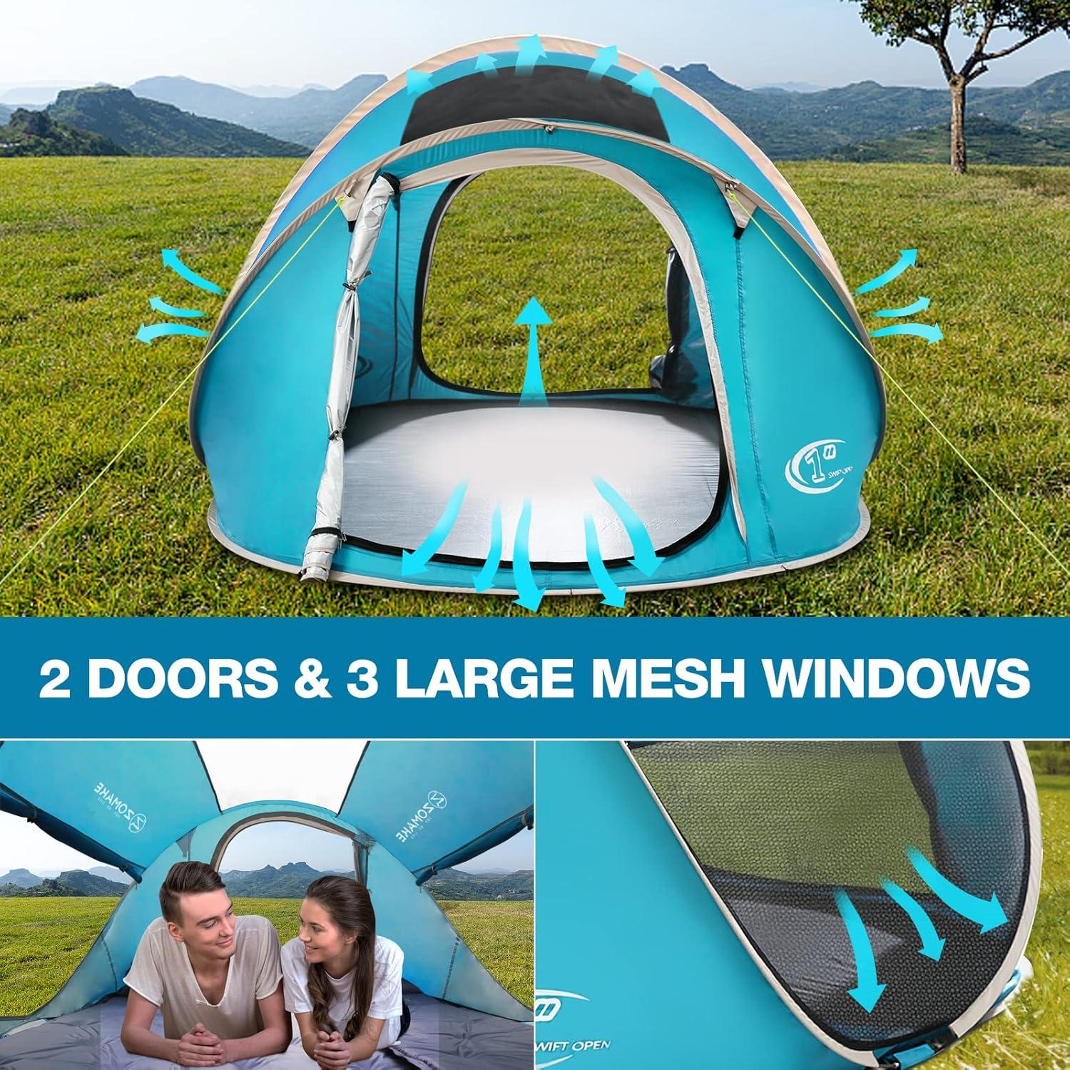 Carpa Instantánea ZOMAKE 4 Personas Impermeable Azul