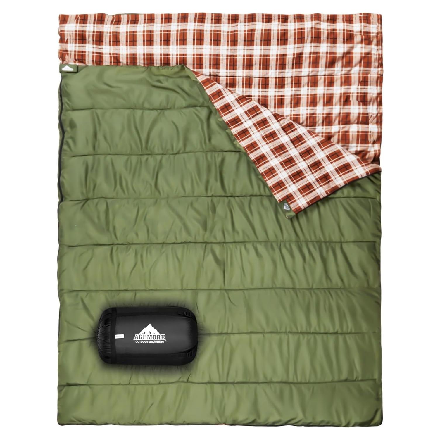 Saco de dormir doble AGEMORE algodón franela 220x150 cm