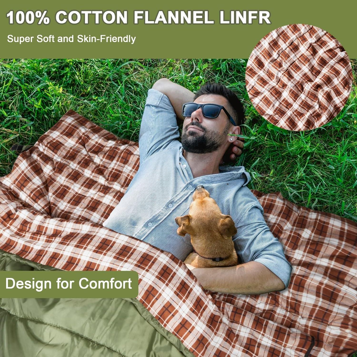 Saco de dormir doble AGEMORE algodón franela 220x150 cm