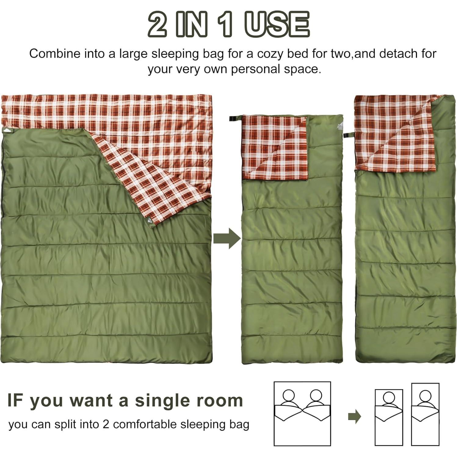 Saco de dormir doble AGEMORE algodón franela 220x150 cm