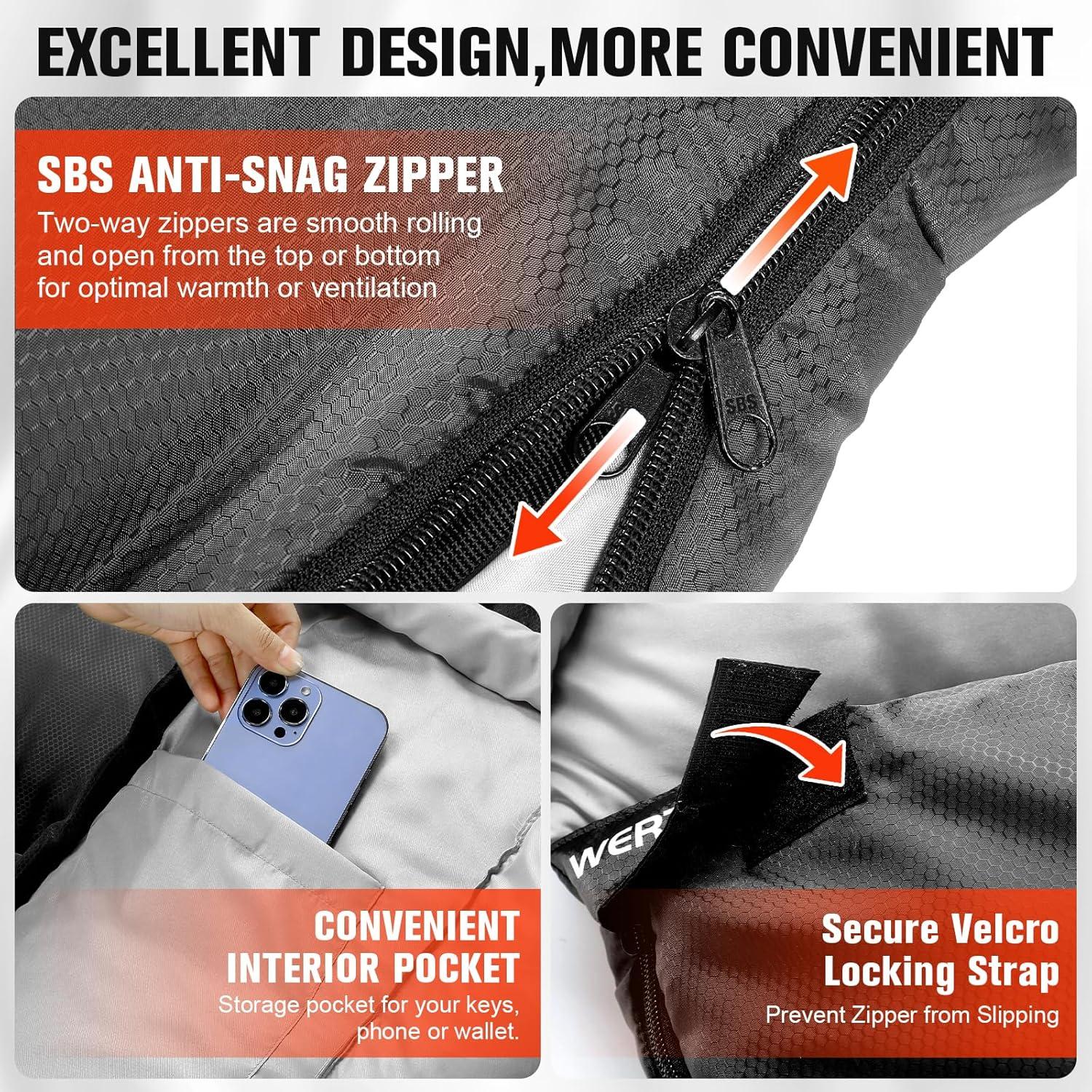 Saco de dormir WERTYCITY XL para clima frío y cálido 1 persona