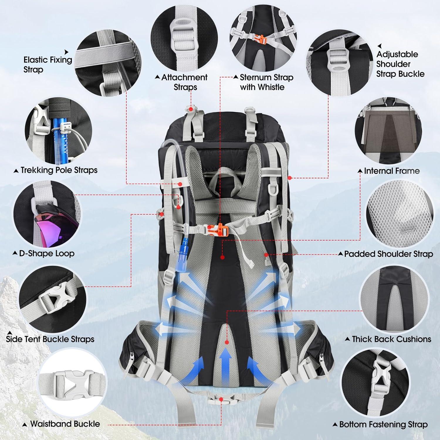 Mochila de Senderismo IGOLUMON 60L Impermeable Negra