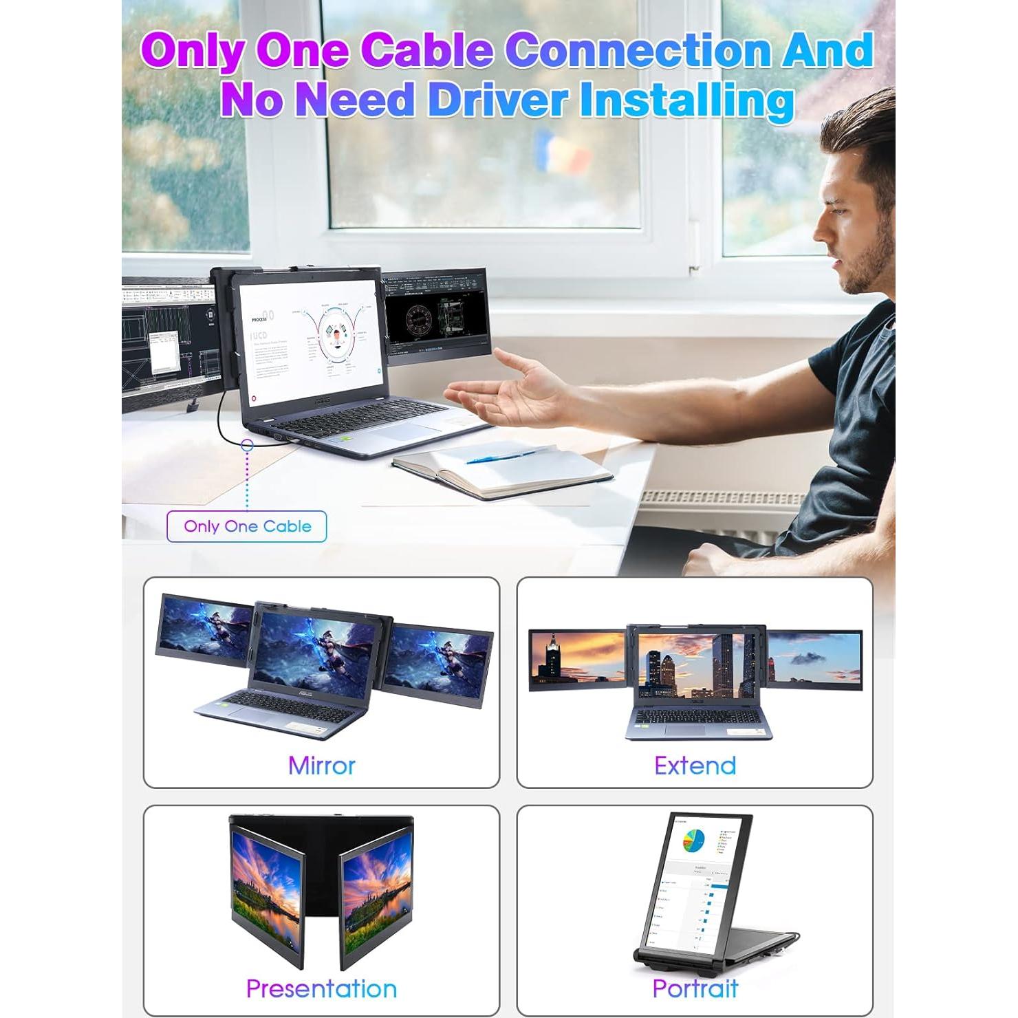 Monitor Portátil Triple BQAA 12" FHD IPS para Laptop