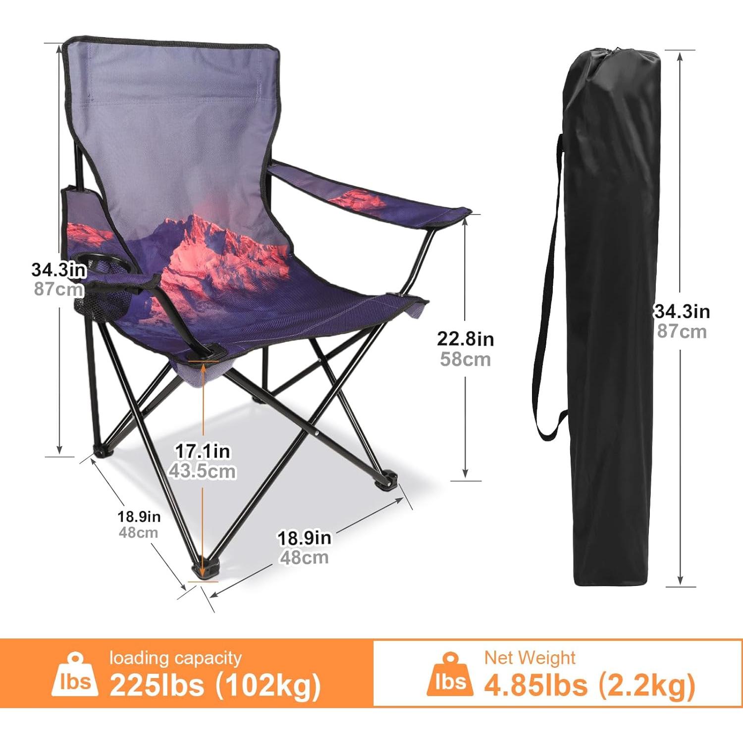 Camping Chair Portable Camp Chair, Folding Lawn Chair with Cup Holder for Outdoor Camping, Hiking, Travel, Patio, Beach, Picnics