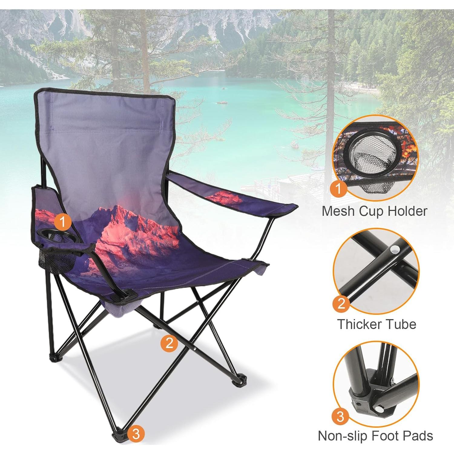 Camping Chair Portable Camp Chair, Folding Lawn Chair with Cup Holder for Outdoor Camping, Hiking, Travel, Patio, Beach, Picnics