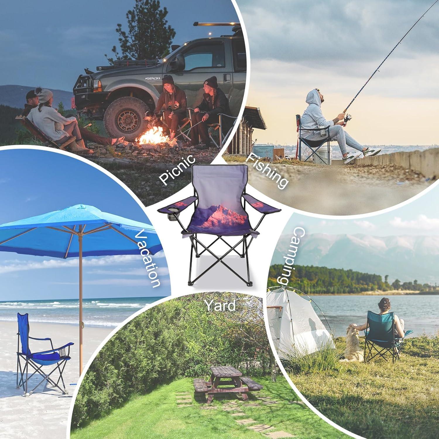 Camping Chair Portable Camp Chair, Folding Lawn Chair with Cup Holder for Outdoor Camping, Hiking, Travel, Patio, Beach, Picnics