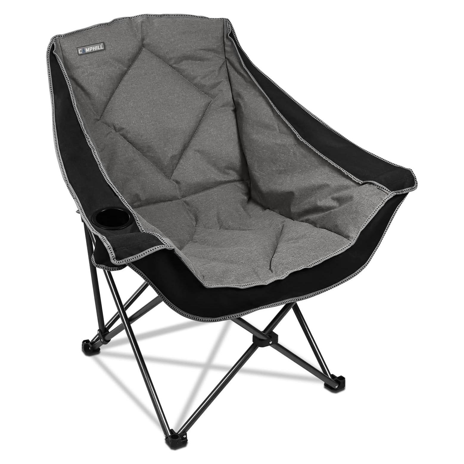 Folding Camping Chair,Oversized Portable Camping Chair with Cup Holder,Heavy Duty Padded Lawn Chair for Camping, Tailgates, Beach, and Sports