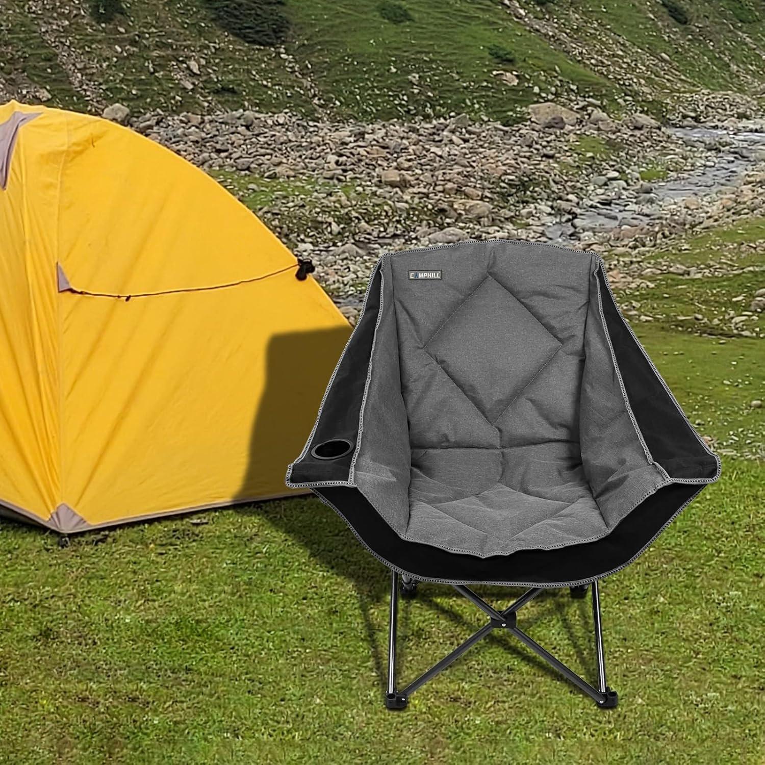 Folding Camping Chair,Oversized Portable Camping Chair with Cup Holder,Heavy Duty Padded Lawn Chair for Camping, Tailgates, Beach, and Sports