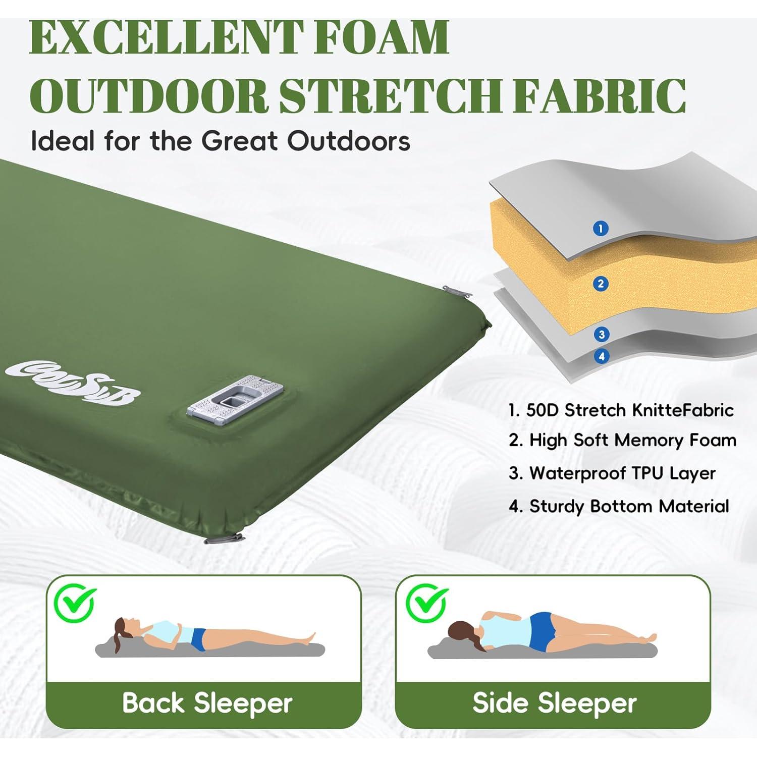 Camping Sleeping Pad Self Inflating Sleeping Pad with Electric Pump, 3.2" Ultra-Thick Memory Foam Sleeping Mat with Pillow, Camping Mattress Compact for Backpacking Hiking Traveling