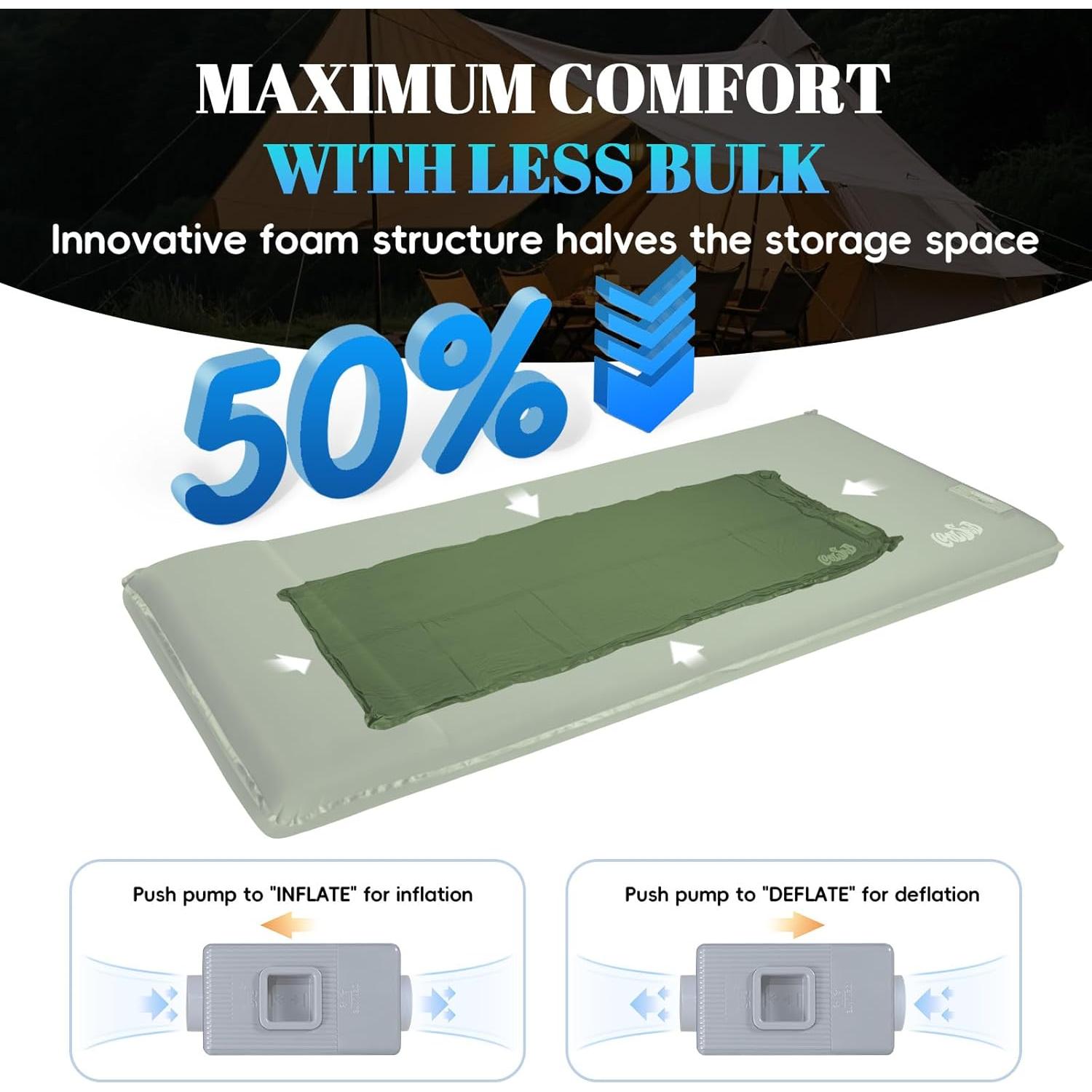 Camping Sleeping Pad Self Inflating Sleeping Pad with Electric Pump, 3.2" Ultra-Thick Memory Foam Sleeping Mat with Pillow, Camping Mattress Compact for Backpacking Hiking Traveling