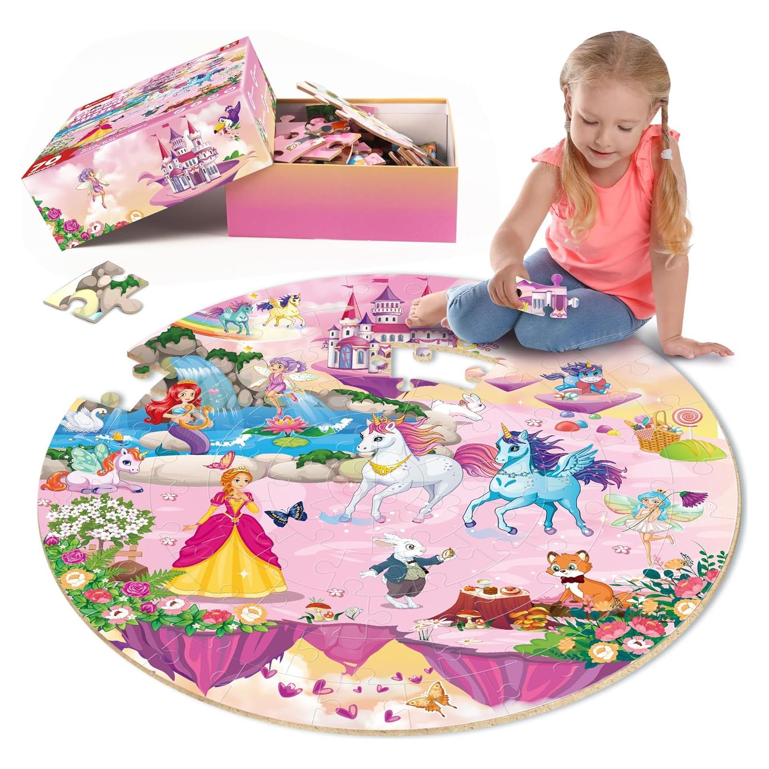 Rompecabezas de Piso SYNARRY 70 Piezas Princesa Unicornio Sirena