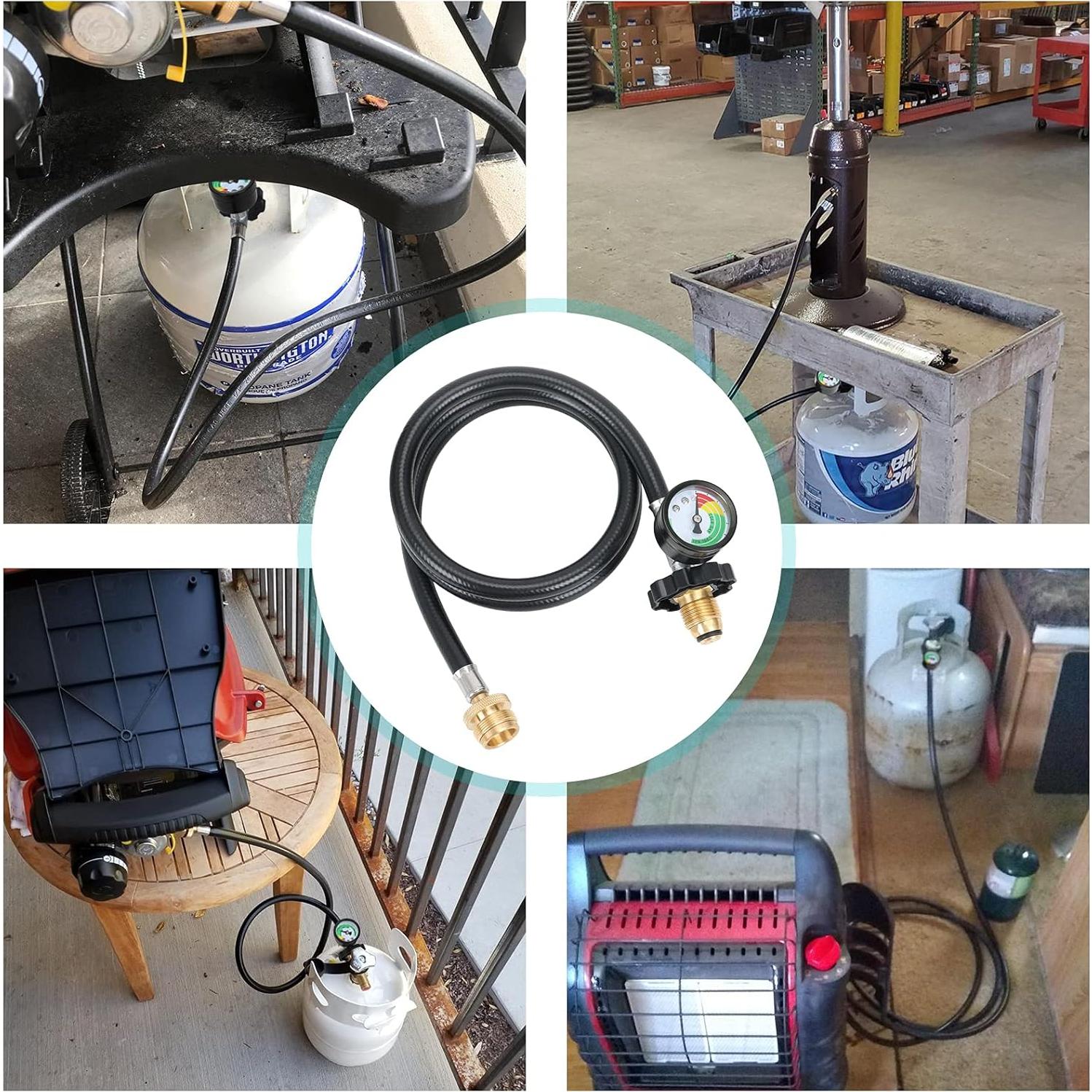 ATKKE 4FT Heater Hose Adapter Assembly F273704 Replacement with Gauge, Compatible with Buddy Heater MH9B MH18B Series, Portable Grill and More