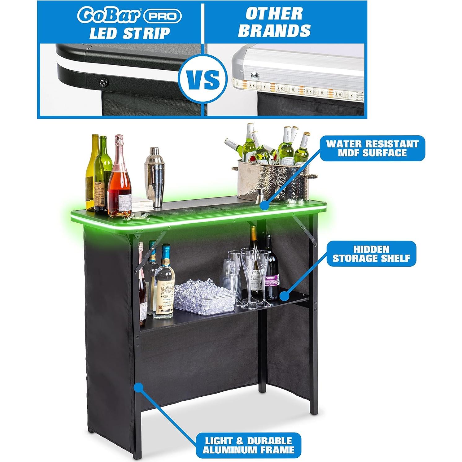 Mesa de Bar Portátil GoPong LED con Funda - 99x91 cm