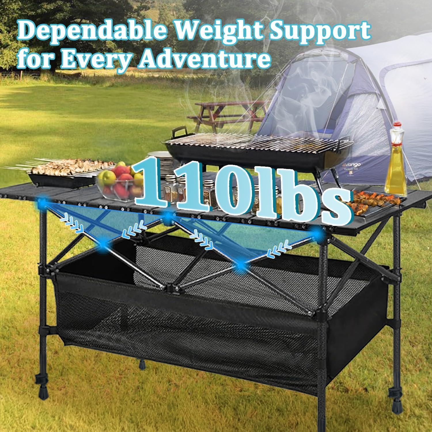 Mesa de Camping Plegable Zenicham 120x55cm Aluminio Negra