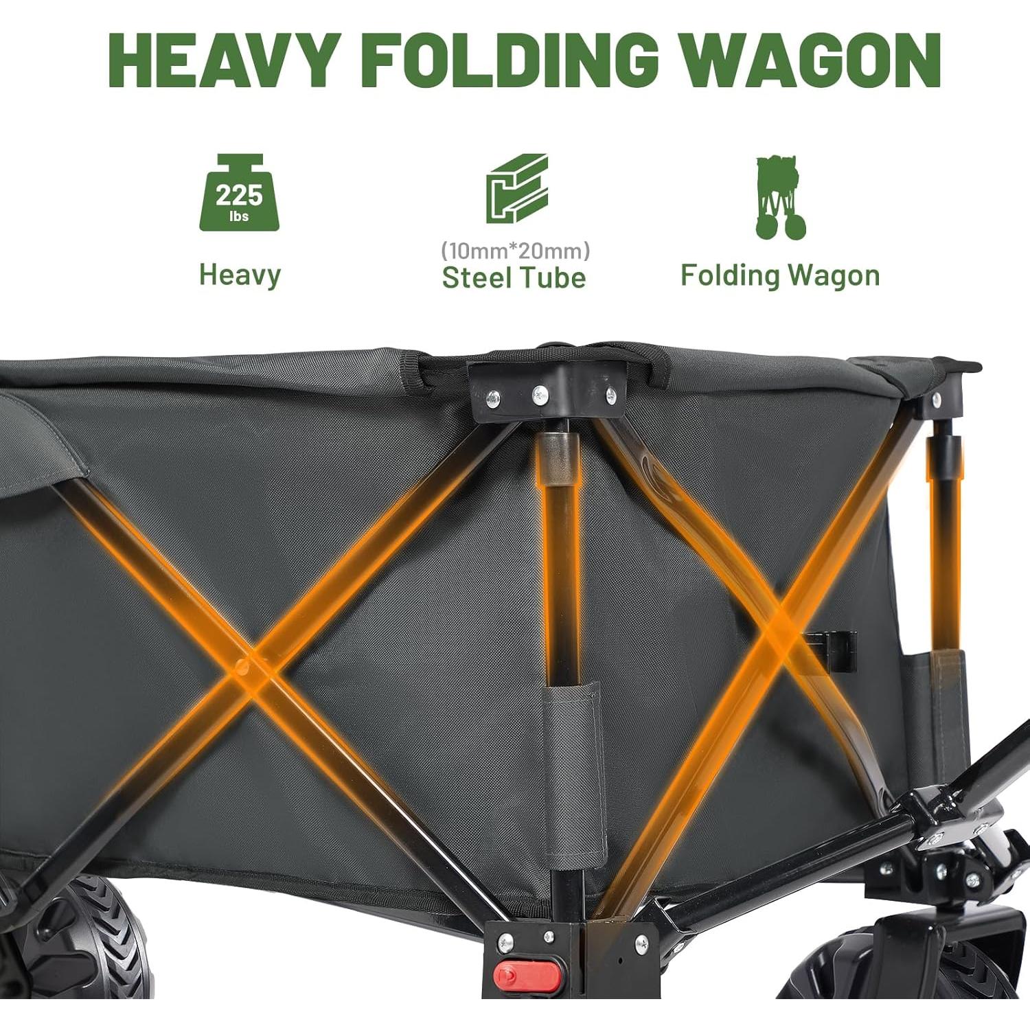 TIMBER RIDGE Outdoor Collapsible Wagon Utility Folding Cart Heavy Duty All Terrain Wheels for Shopping Camping Garden with Side Bag and Cup Holders, Grey