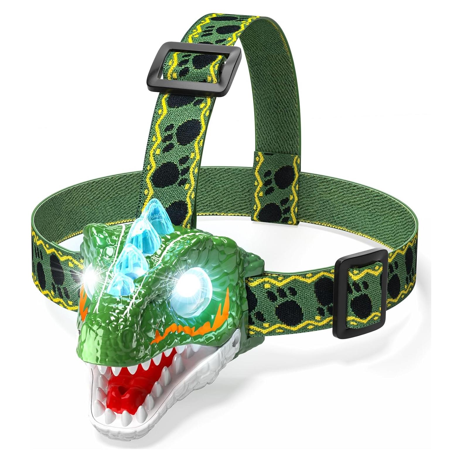 Kids Headlamp - LED Dinosaur Headlamp with Adjustable Headband for Boys and Girls, 3 Lighting Modes - Perfect for Camping, Hiking, and Reading - Ages 3-12+
