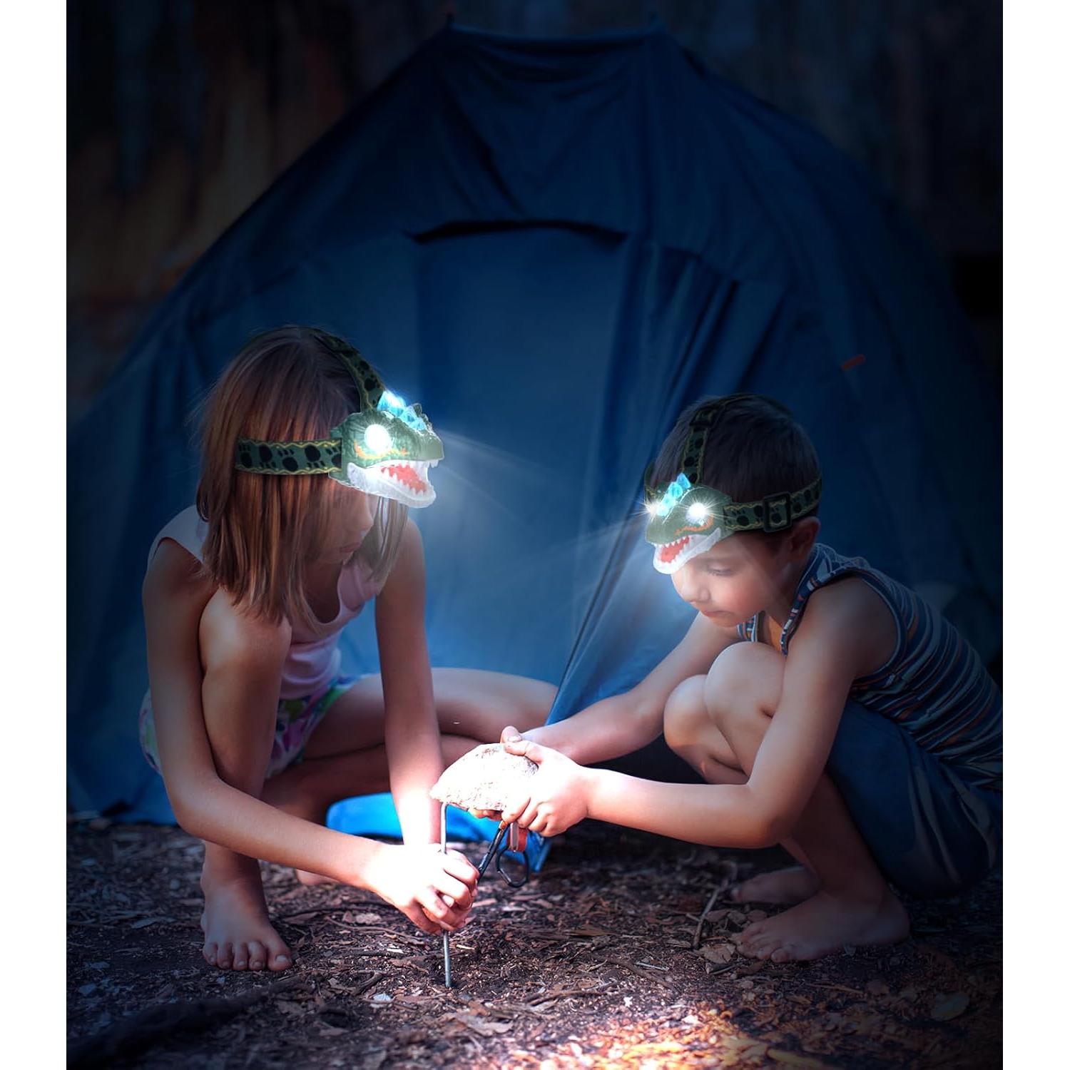 Kids Headlamp - LED Dinosaur Headlamp with Adjustable Headband for Boys and Girls, 3 Lighting Modes - Perfect for Camping, Hiking, and Reading - Ages 3-12+