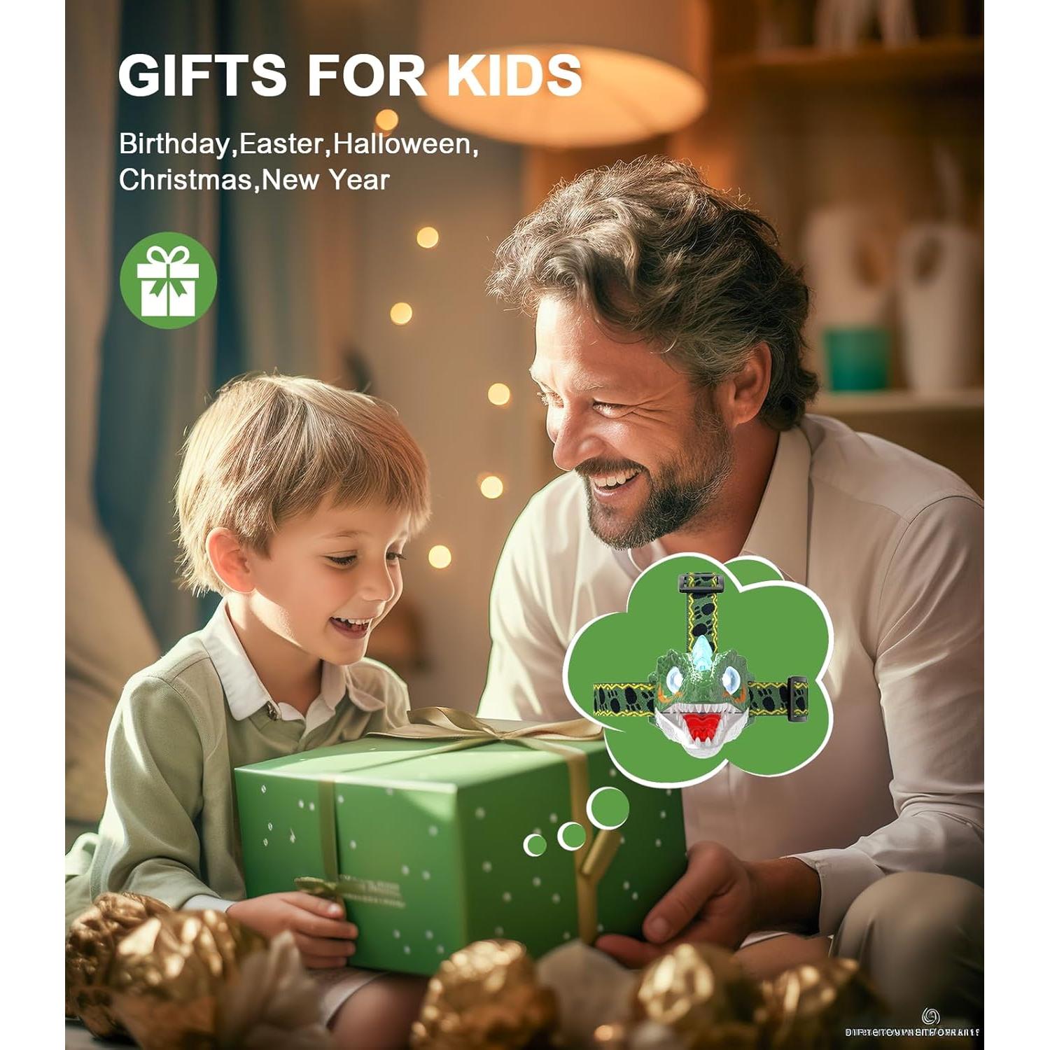 Kids Headlamp - LED Dinosaur Headlamp with Adjustable Headband for Boys and Girls, 3 Lighting Modes - Perfect for Camping, Hiking, and Reading - Ages 3-12+