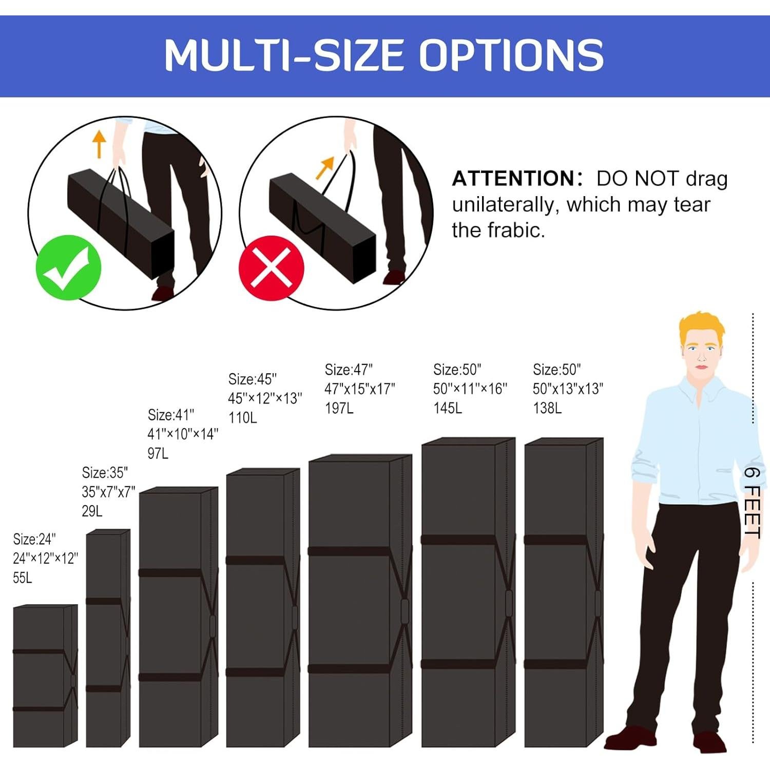 INFANZIA Duffel Travel Sports Equipment Bag, Long Luggage Bag with Upgrade Zipper Water Resistant, Extra Large Foldable Storage Bag for Camping, Tent, Tripod, Fishing(24x12x12 inch,1PCS)