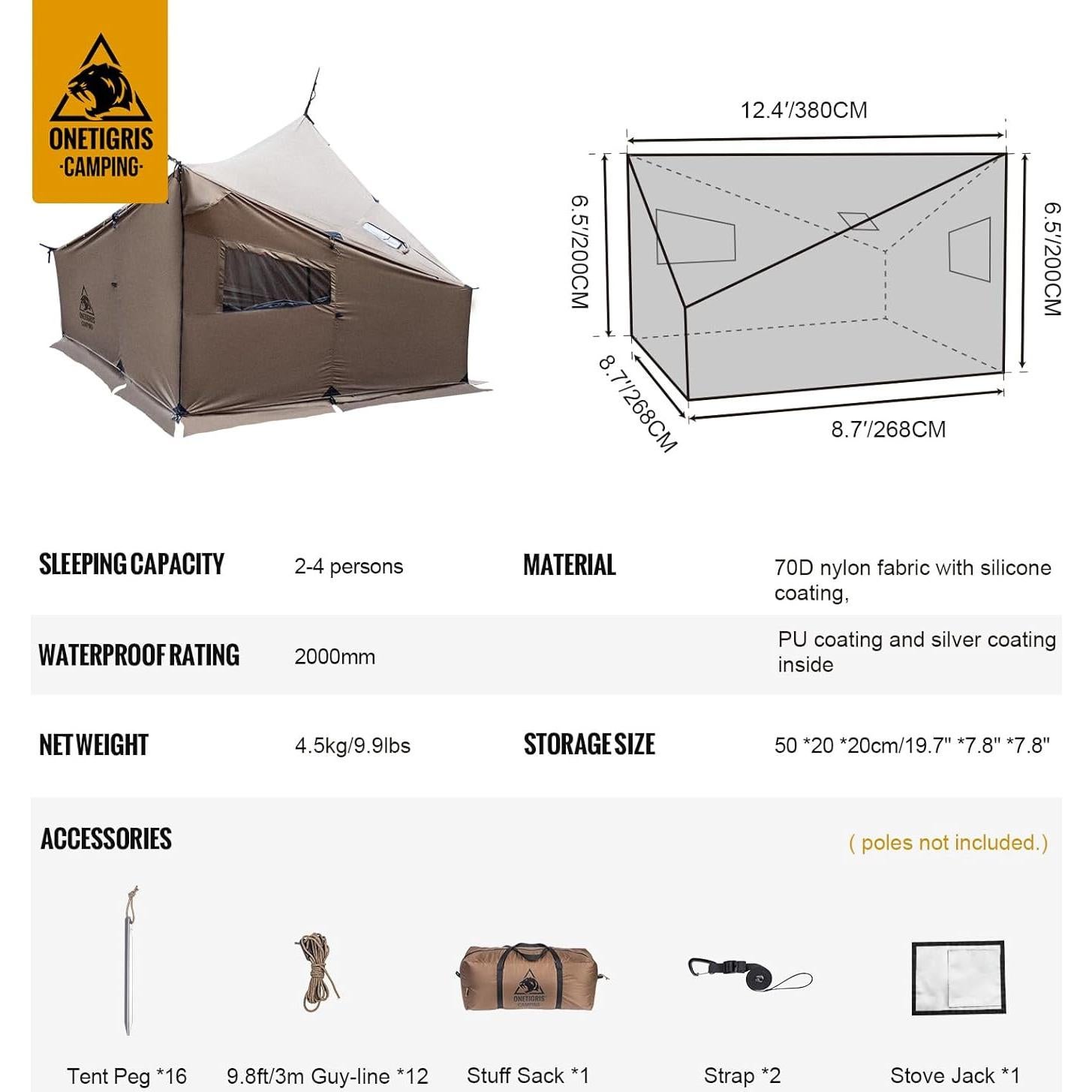 Tienda Caliente OneTigris COZSHACK para 4 Personas Impermeable