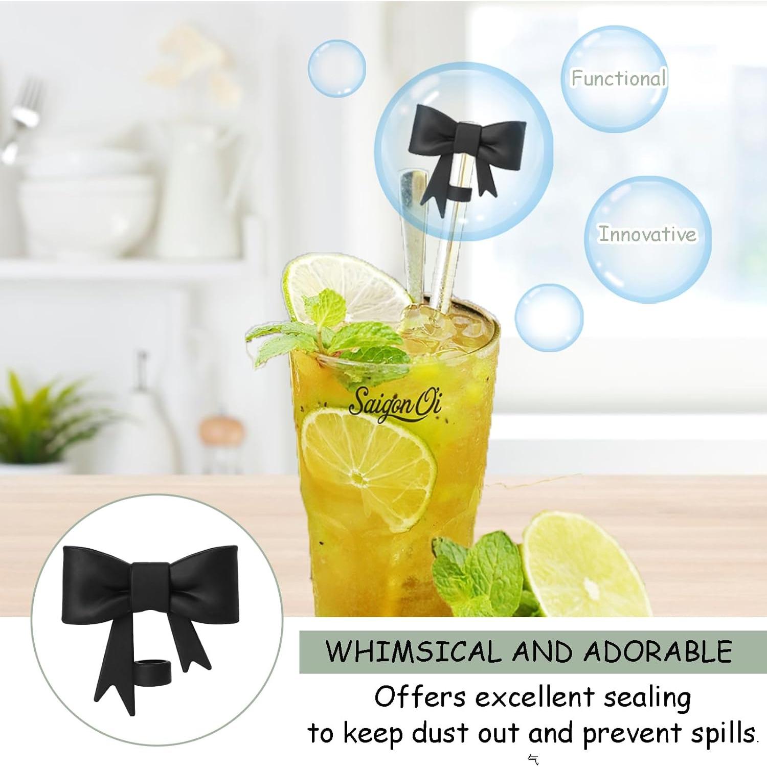 Cubiertas de Pajita de Silicona DJAIOD 4 Pcs 10mm Negro