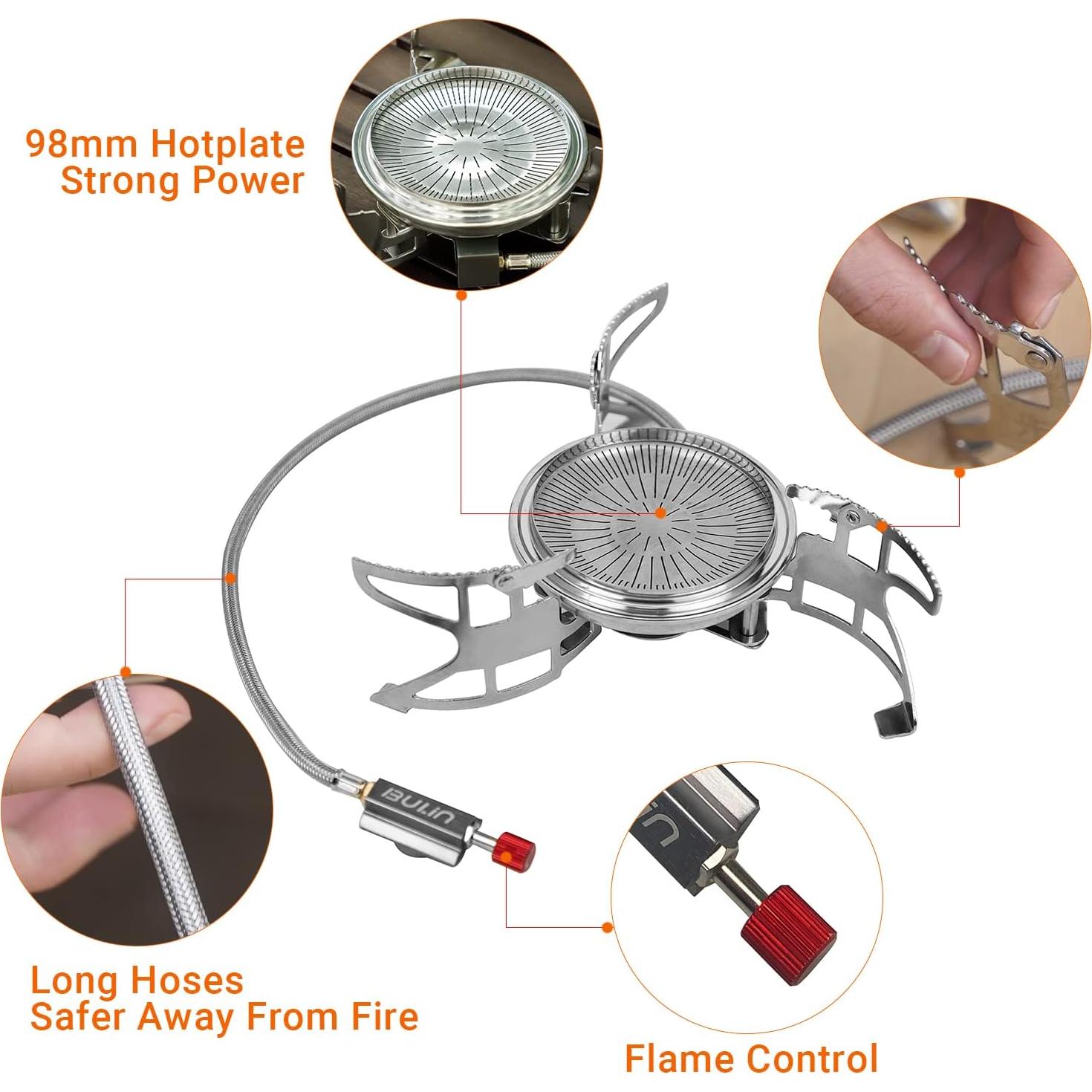 Bulin Camping Stove Burner 3500W/3800W/5800W/6800W/18000W Adjustable Ultralight Backpacking Stove Windproof Camp Portable Propane Stove for Camping Hiking Backpack Outdoor