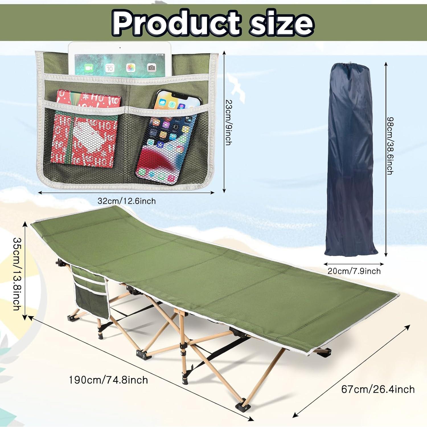Cama de Camping Plegable Wenqik 204 kg Verde Militar 2 Piezas