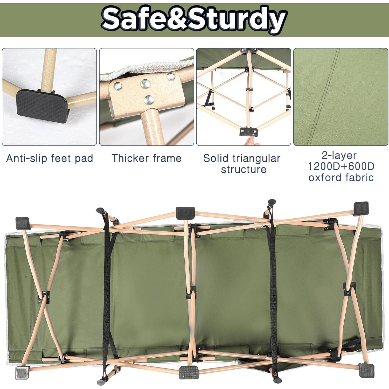 Cama de Camping Plegable Wenqik 204 kg Verde Militar 2 Piezas