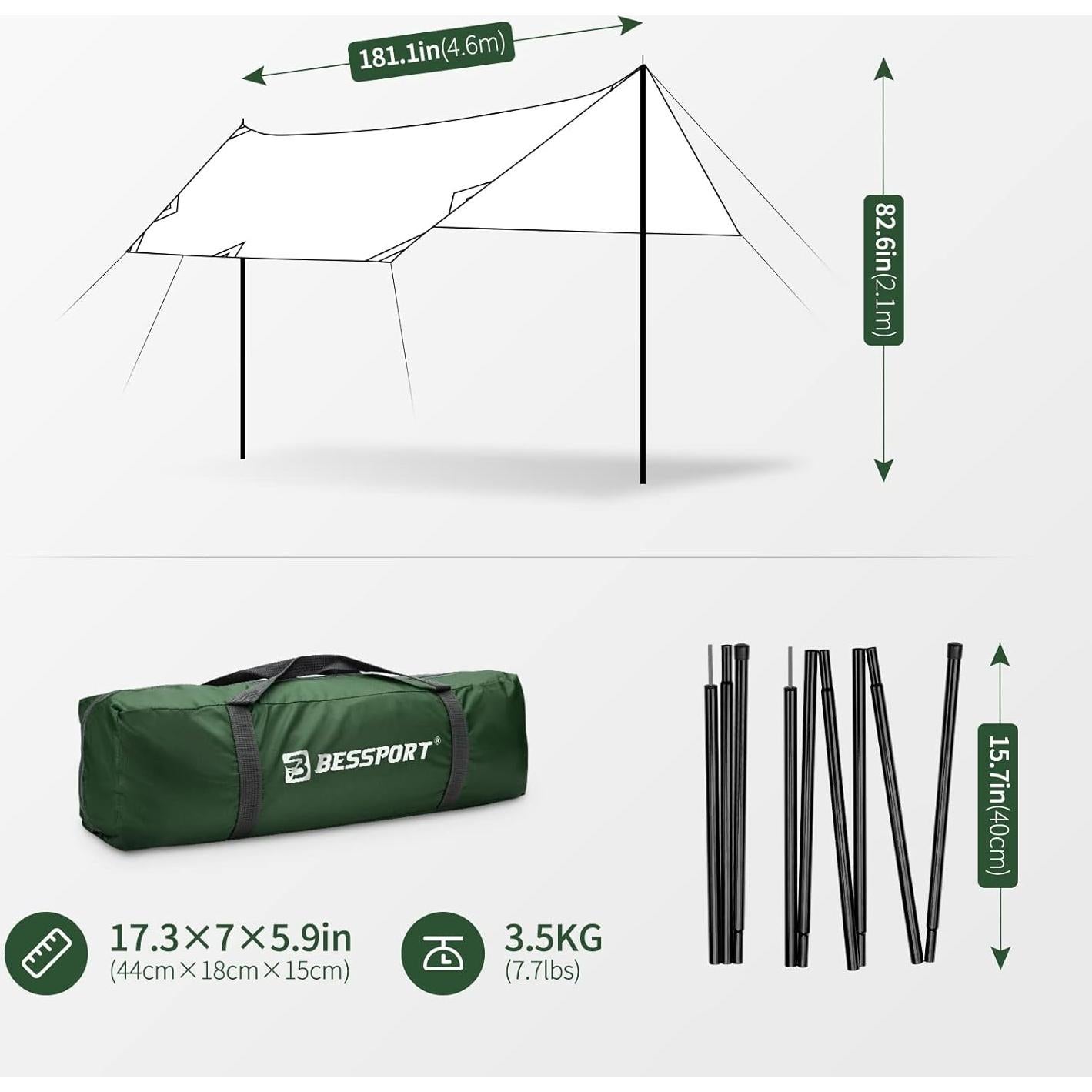 Toldo Camping Bessport 4.88x2.99m Impermeable con Postes