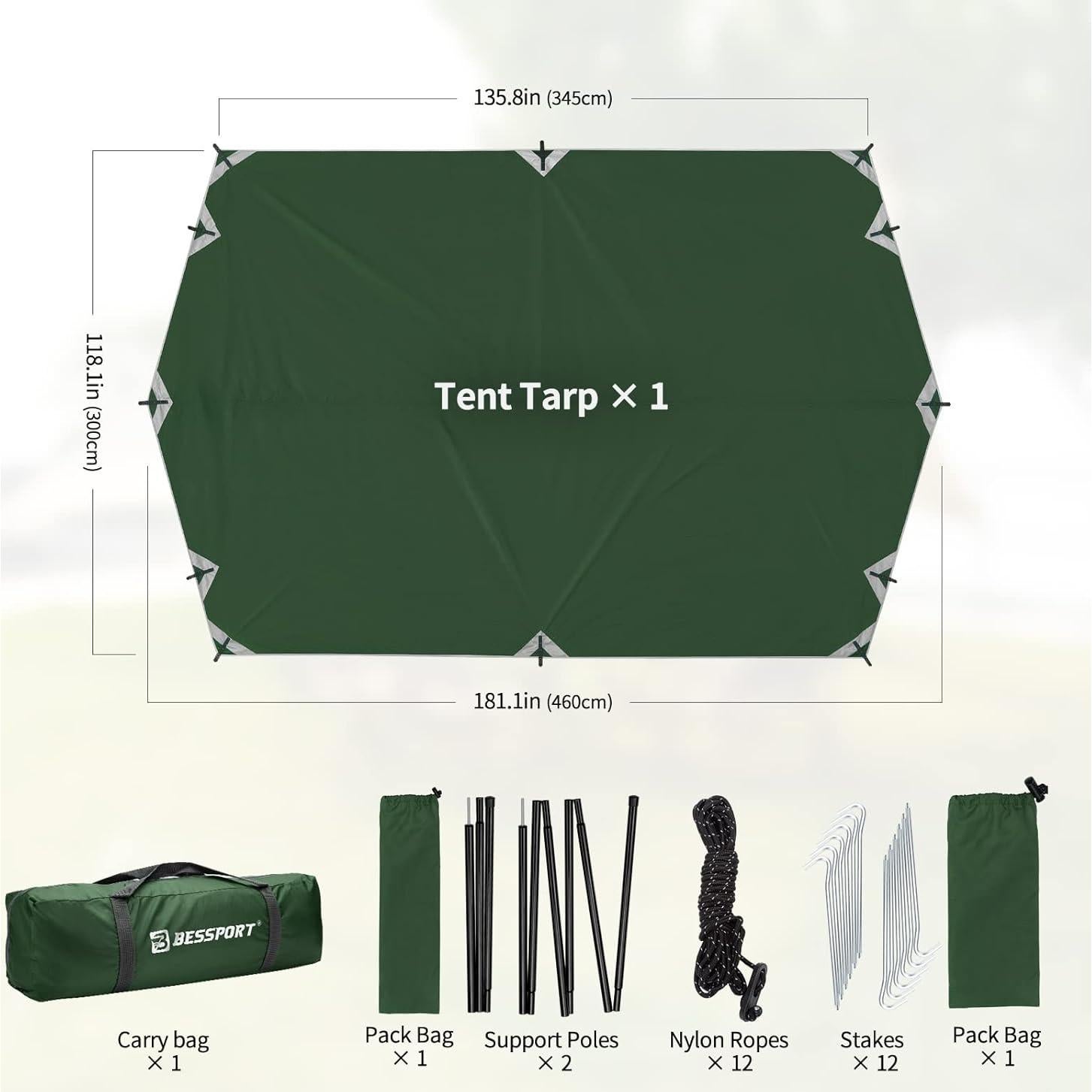 Toldo Camping Bessport 4.88x2.99m Impermeable con Postes