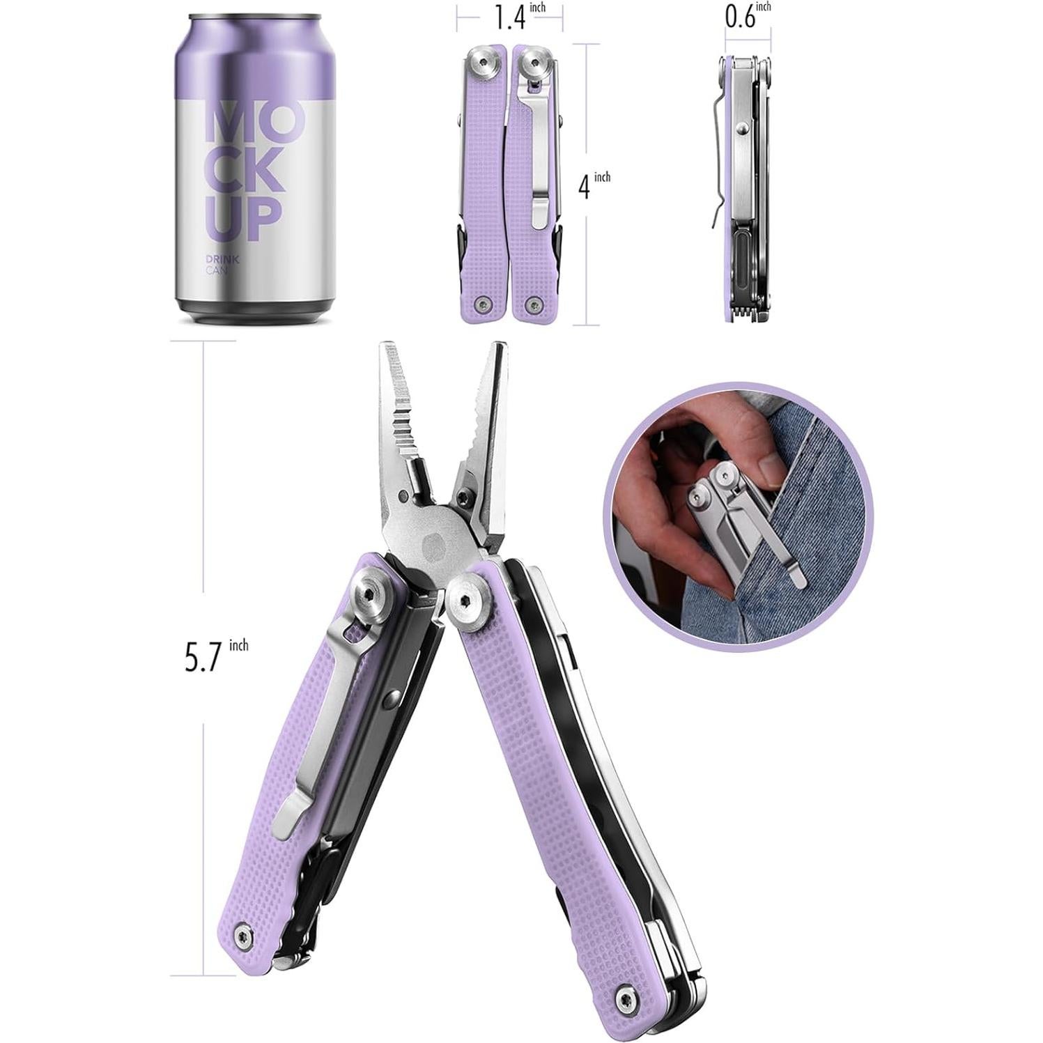 Multiherramienta FantastiCAR 14 en 1 Púrpura - Alicates, Cuchillo y Más