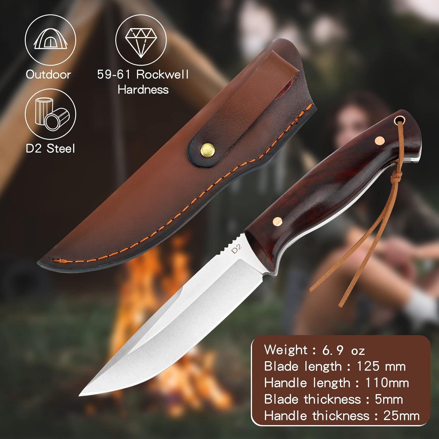 Cuchillo de Caza Fijo Benkey D2 con Funda de Cuero 23.5 cm