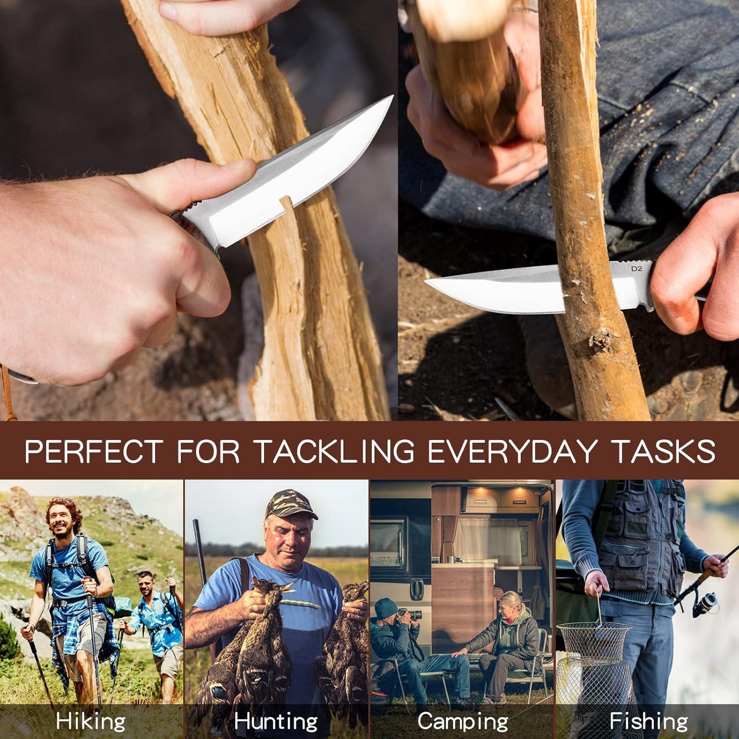 Cuchillo de Caza Fijo Benkey D2 con Funda de Cuero 23.5 cm