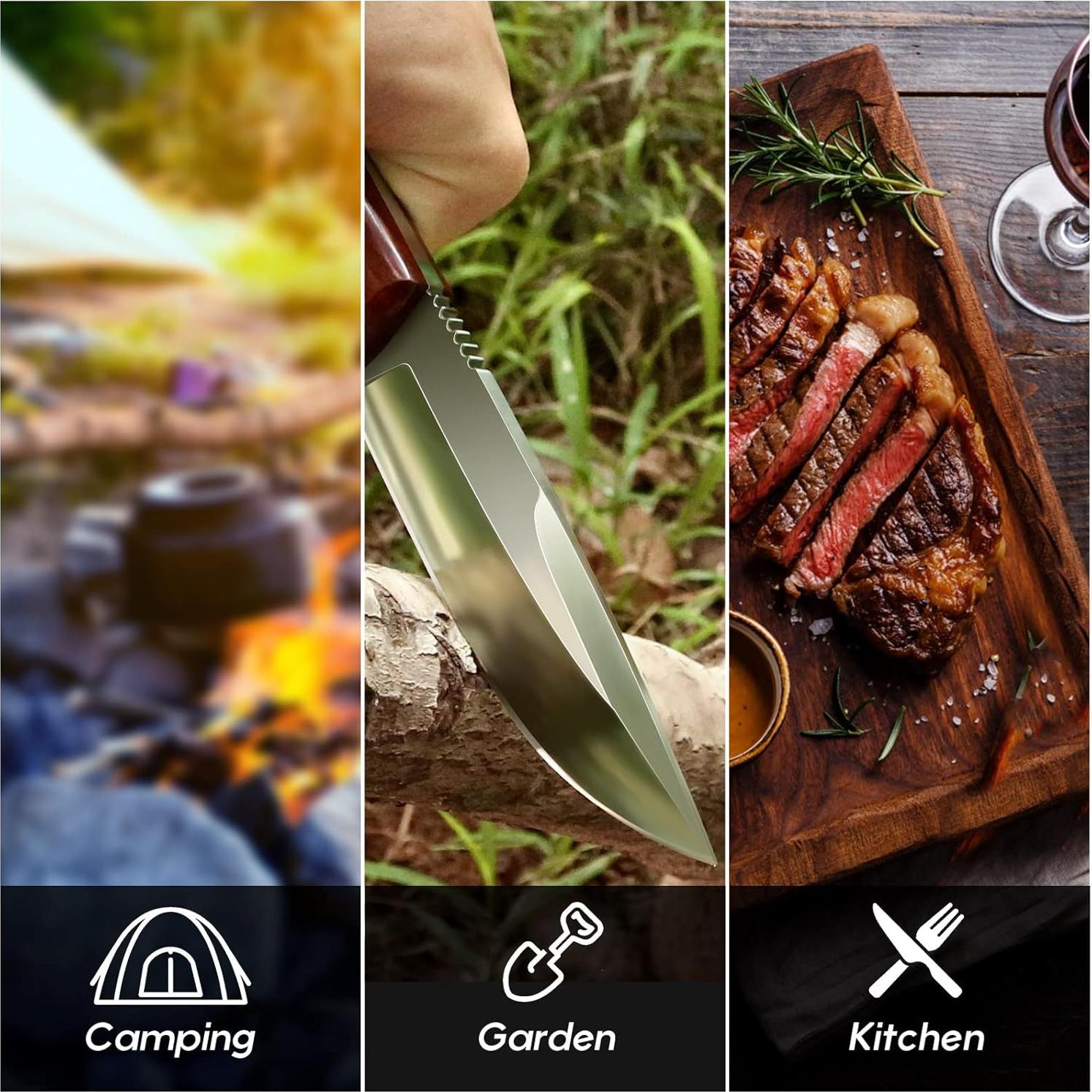 Cuchillo de Caza Fijo Benkey D2 con Funda de Cuero 23.5 cm