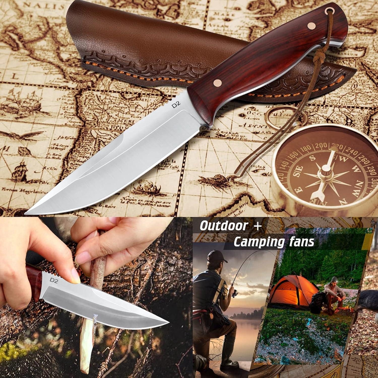 Cuchillo de Caza Fijo Benkey D2 con Funda de Cuero 23.5 cm