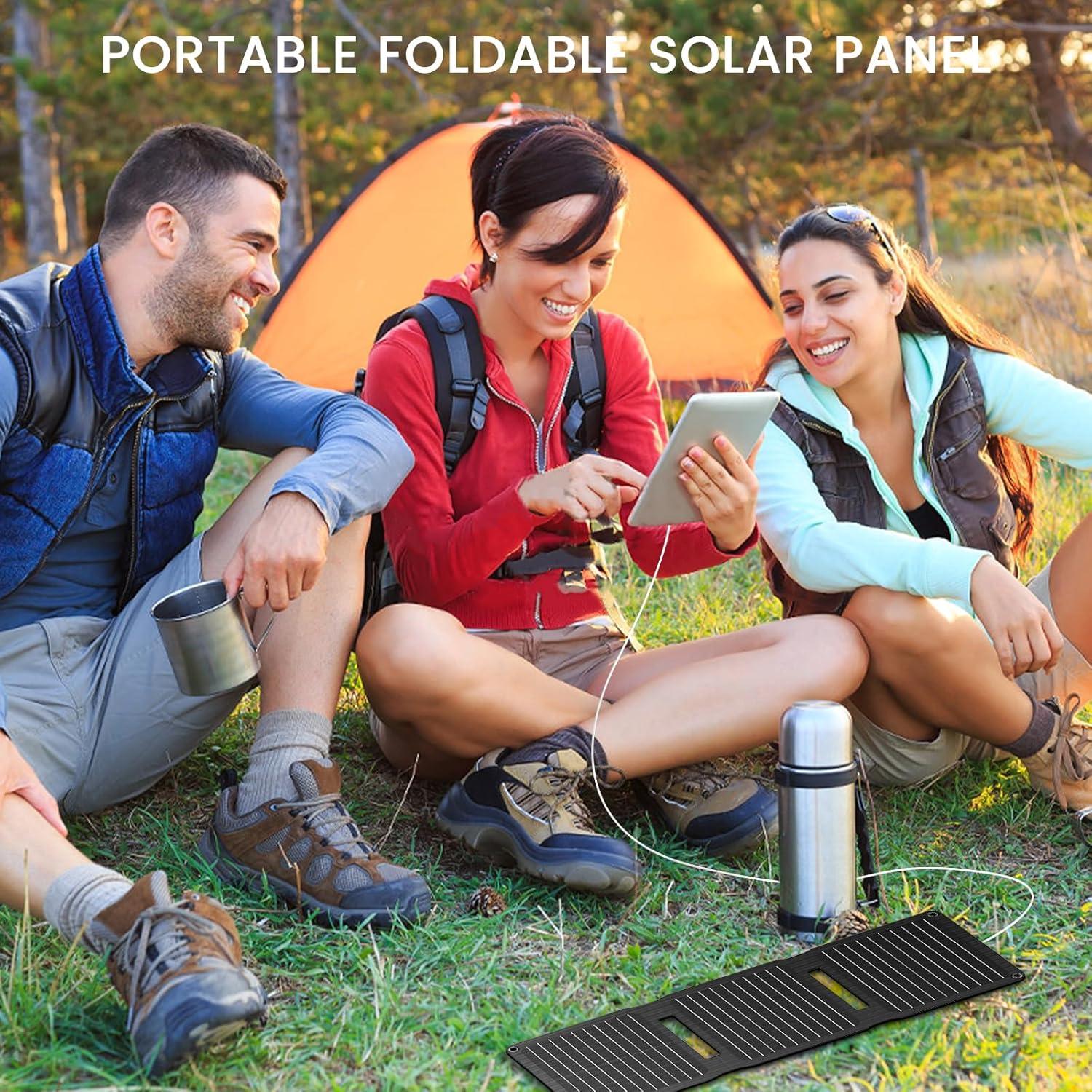 [Upgraded] 20W Portable Solar Panel, High Efficiency ETFE Foldable Small Solar Panels with 5V USB A/USB C Ports, IP67 Waterproof Power Emergency Solar Charger for Phone Power Bank Camping Backpacking