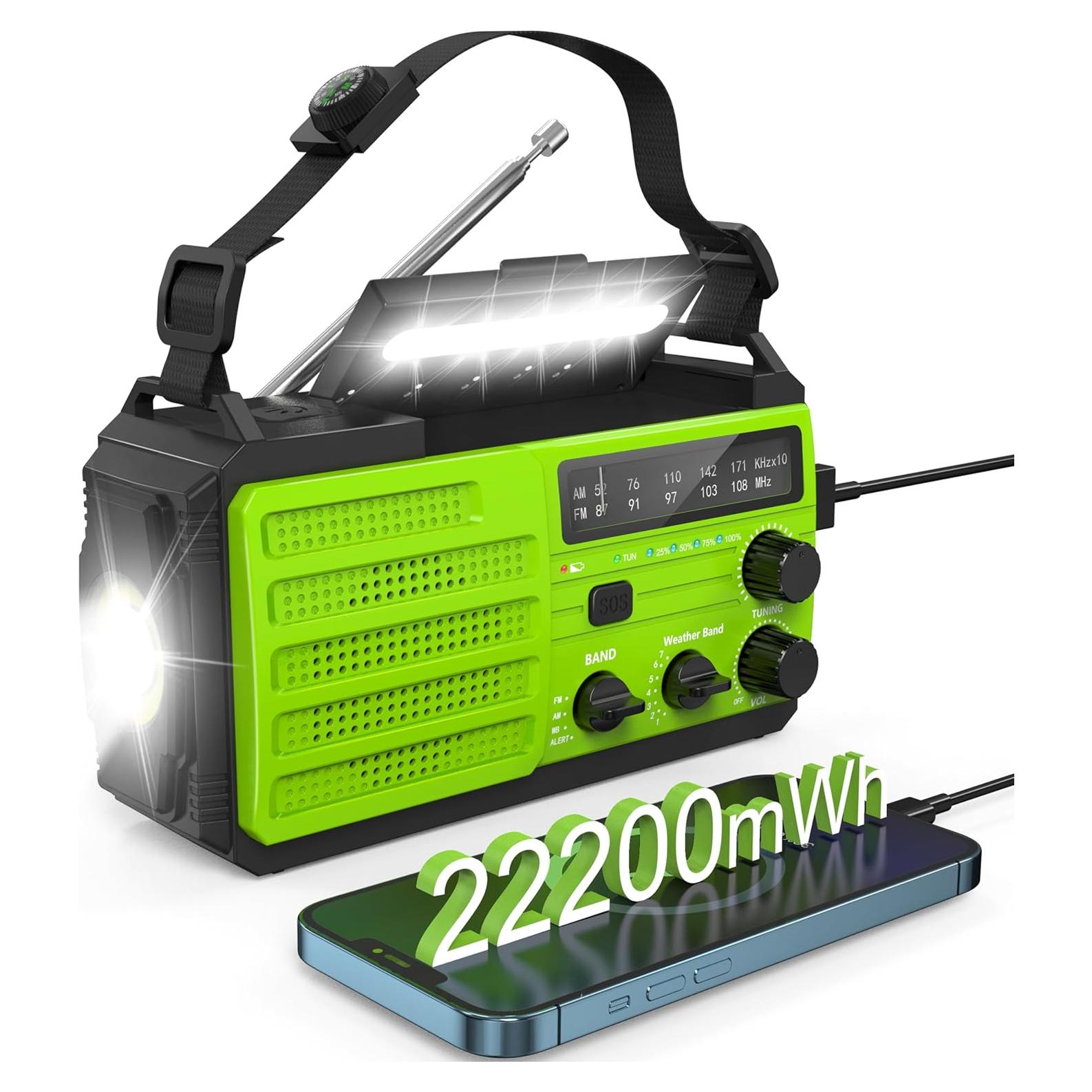 Radio de Emergencia QM 22200mWh Solar Manivela AM/FM/NOAA