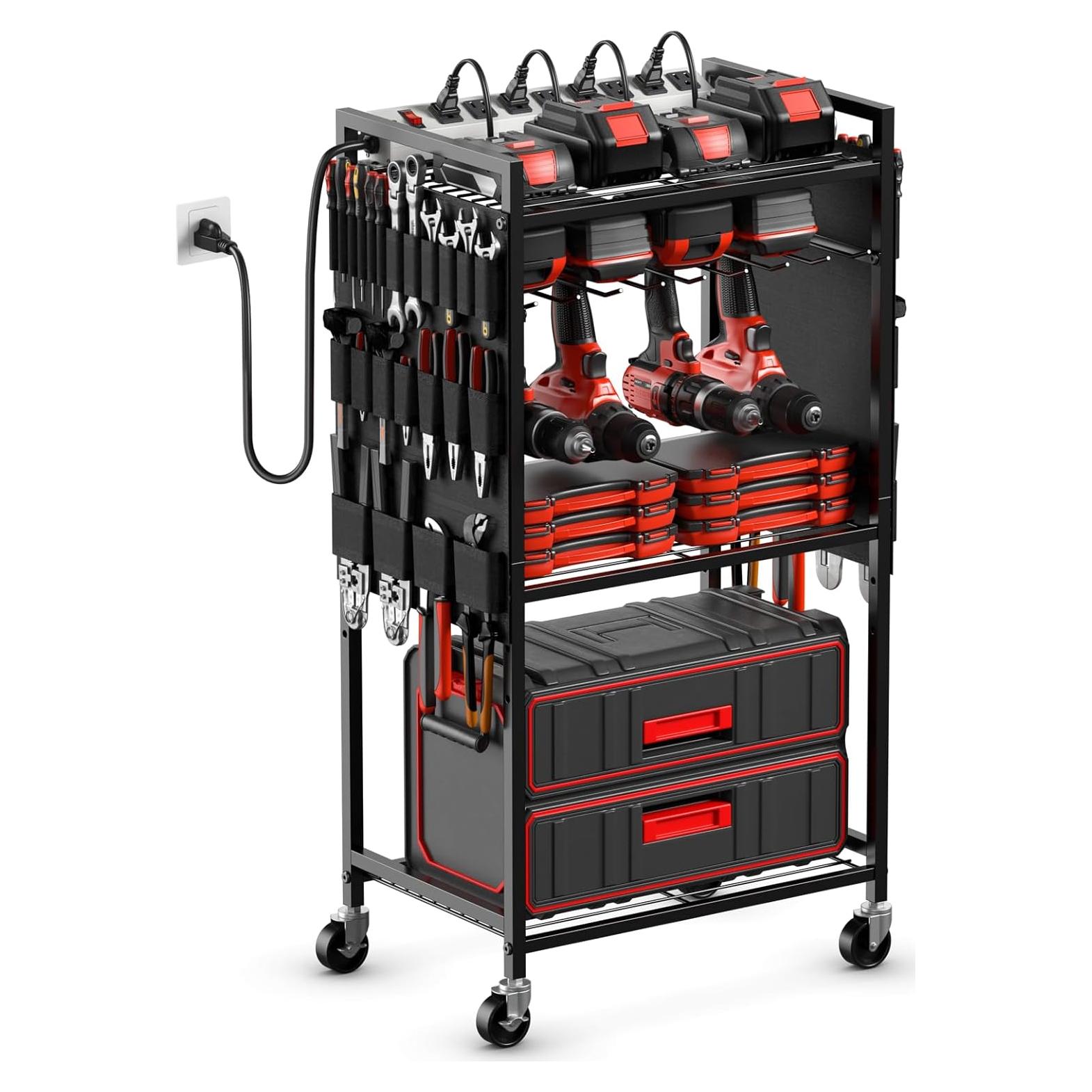 Carro Organizador de Herramientas JUNNUJ con Estación de Carga 8 Salidas