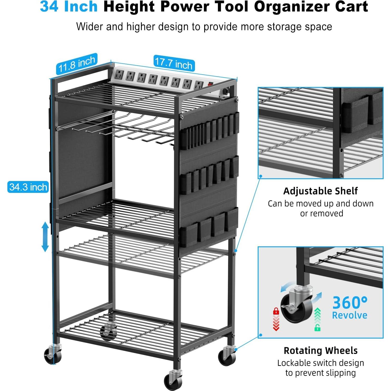 Carro Organizador de Herramientas JUNNUJ con Estación de Carga 8 Salidas