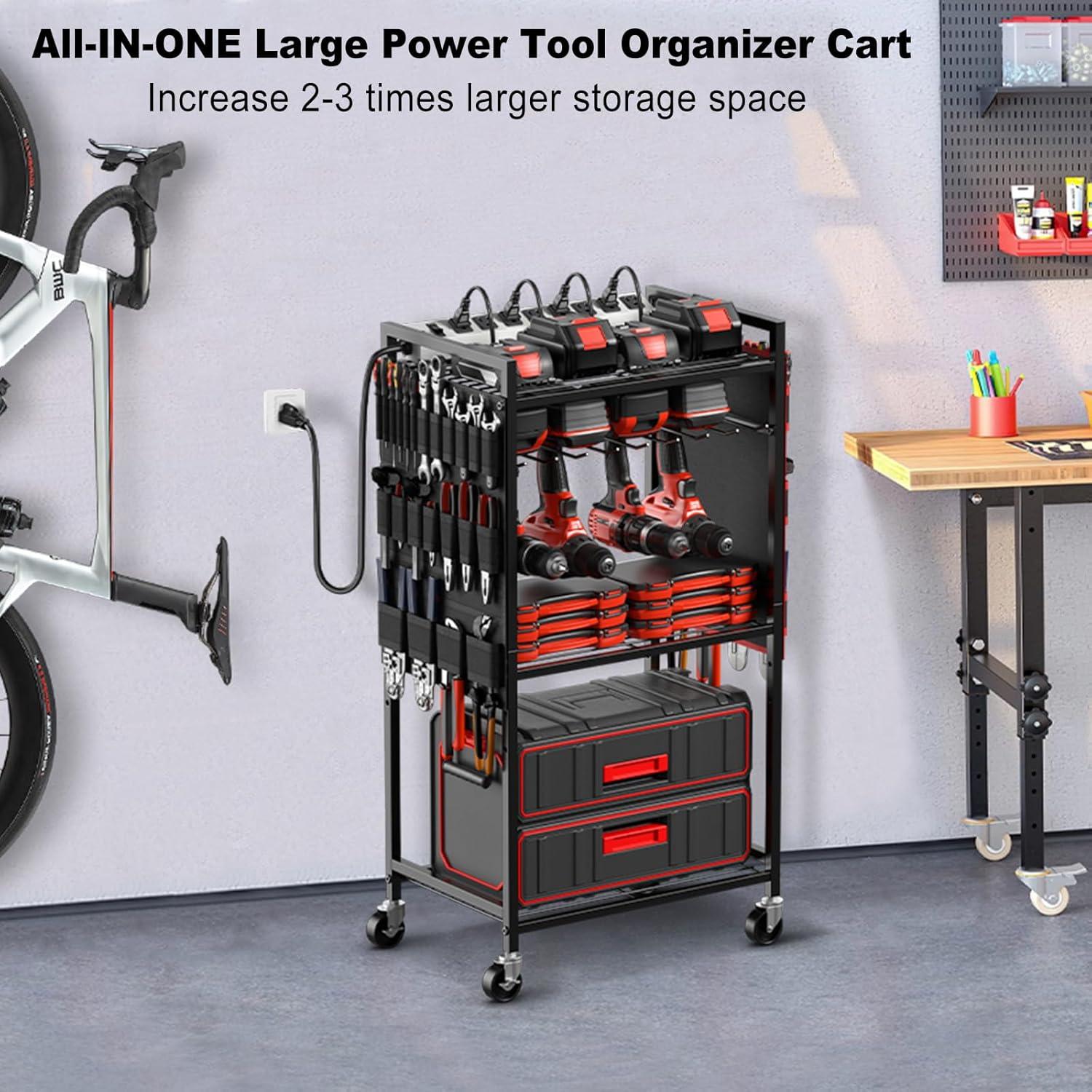 Carro Organizador de Herramientas JUNNUJ con Estación de Carga 8 Salidas