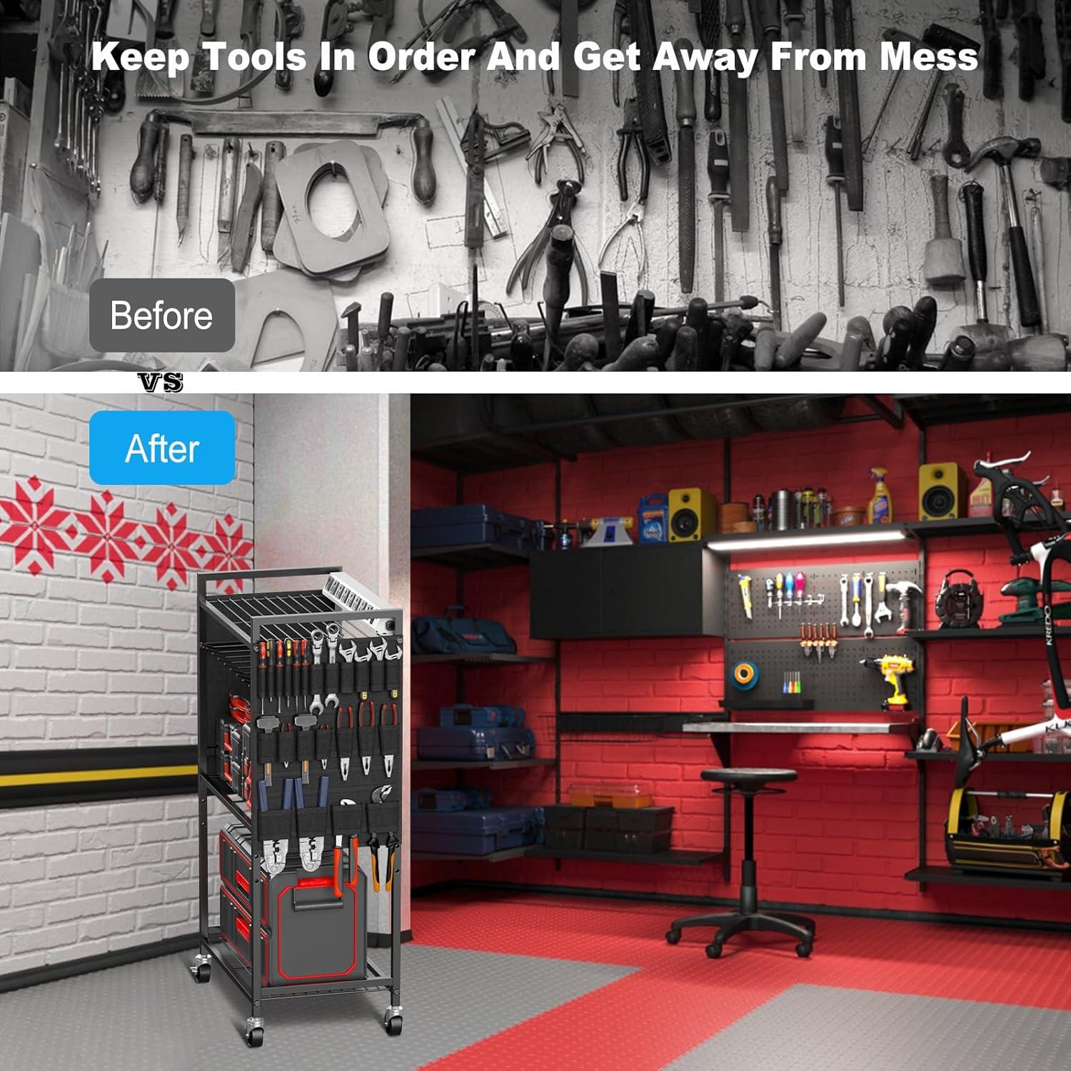 Carro Organizador de Herramientas JUNNUJ con Estación de Carga 8 Salidas