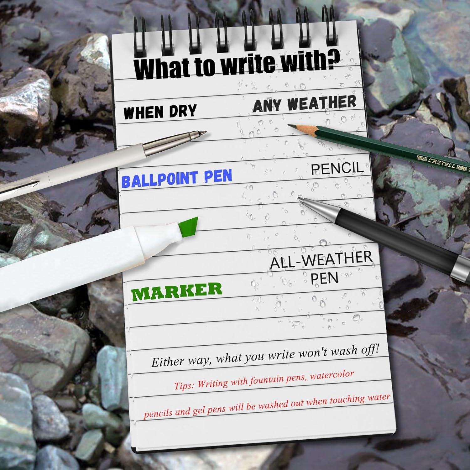 AZUREAL 6 Pack Waterproof Notepad, 3x5 Inch Waterproof Notebook Black with 50 Sheets, Pocket Notebook for Work, Outdoor, Memo, Home, Office, School