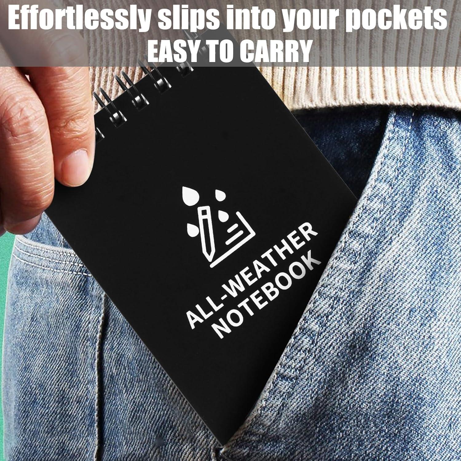 AZUREAL 6 Pack Waterproof Notepad, 3x5 Inch Waterproof Notebook Black with 50 Sheets, Pocket Notebook for Work, Outdoor, Memo, Home, Office, School