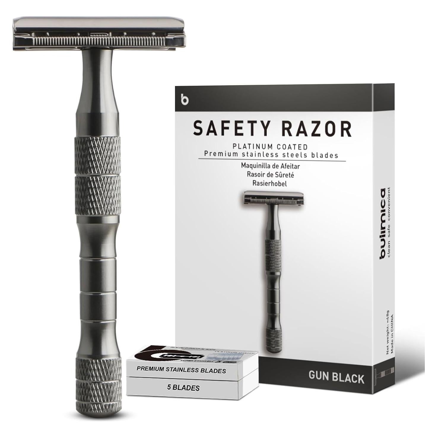 Razor de Seguridad BULIMICA Doble Bisel Negro Gris con 10 Cuchillas