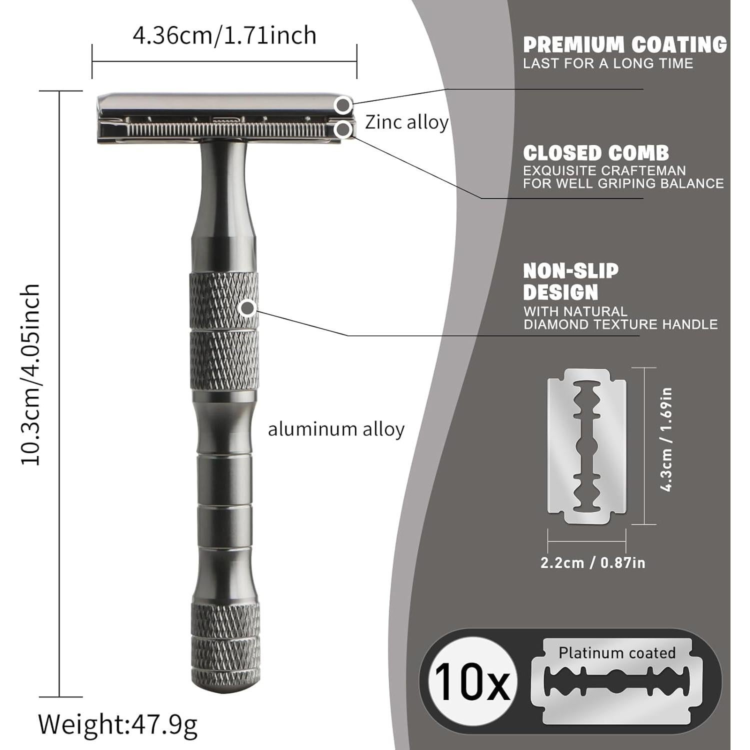 Razor de Seguridad BULIMICA Doble Bisel Negro Gris con 10 Cuchillas