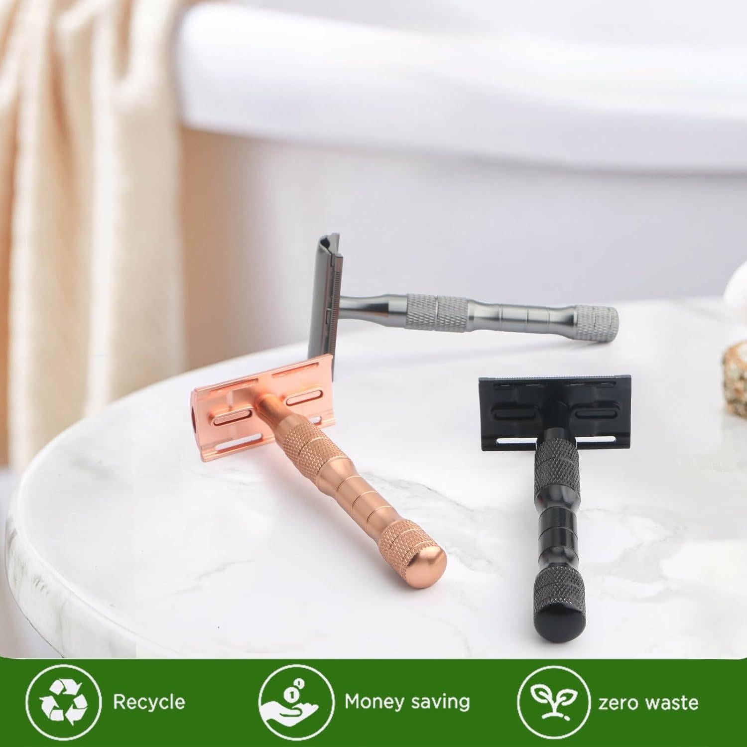 Razor de Seguridad BULIMICA Doble Bisel Negro Gris con 10 Cuchillas