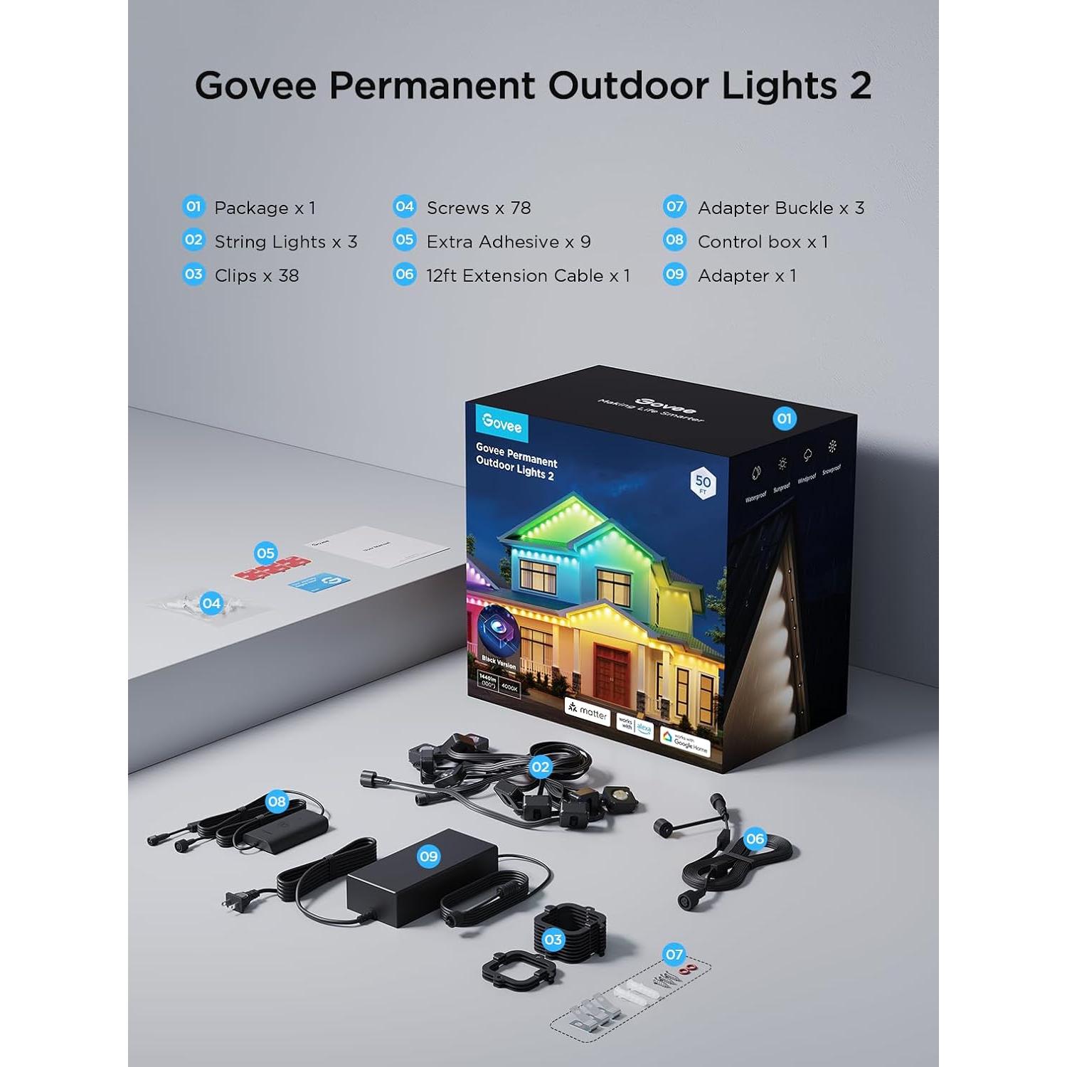 Luces Exteriores Govee 15.24m RGBIC IP67 con 100 Modos