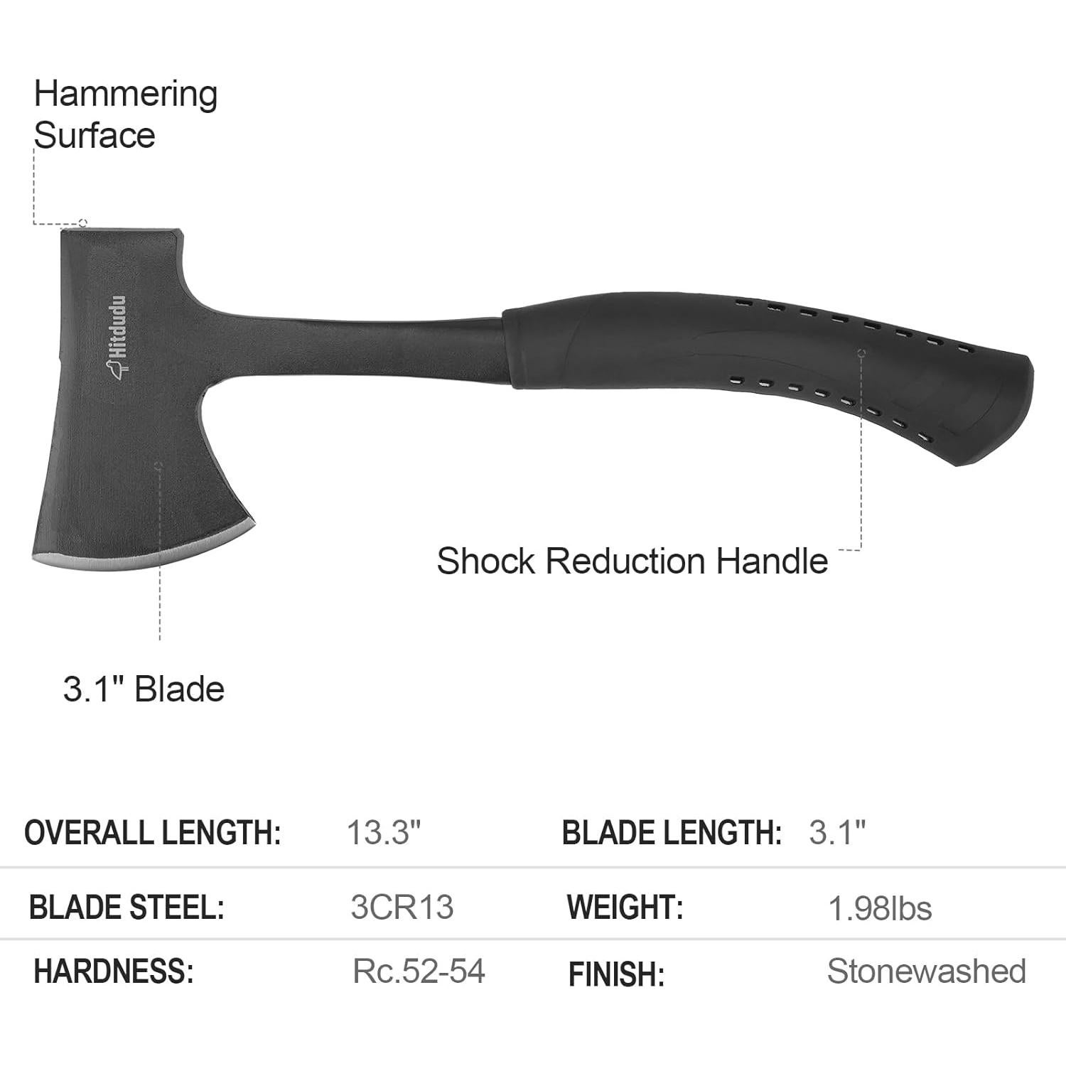 Hacha de Camping Hitdudu 33.8 cm Acero Forjado con Funda